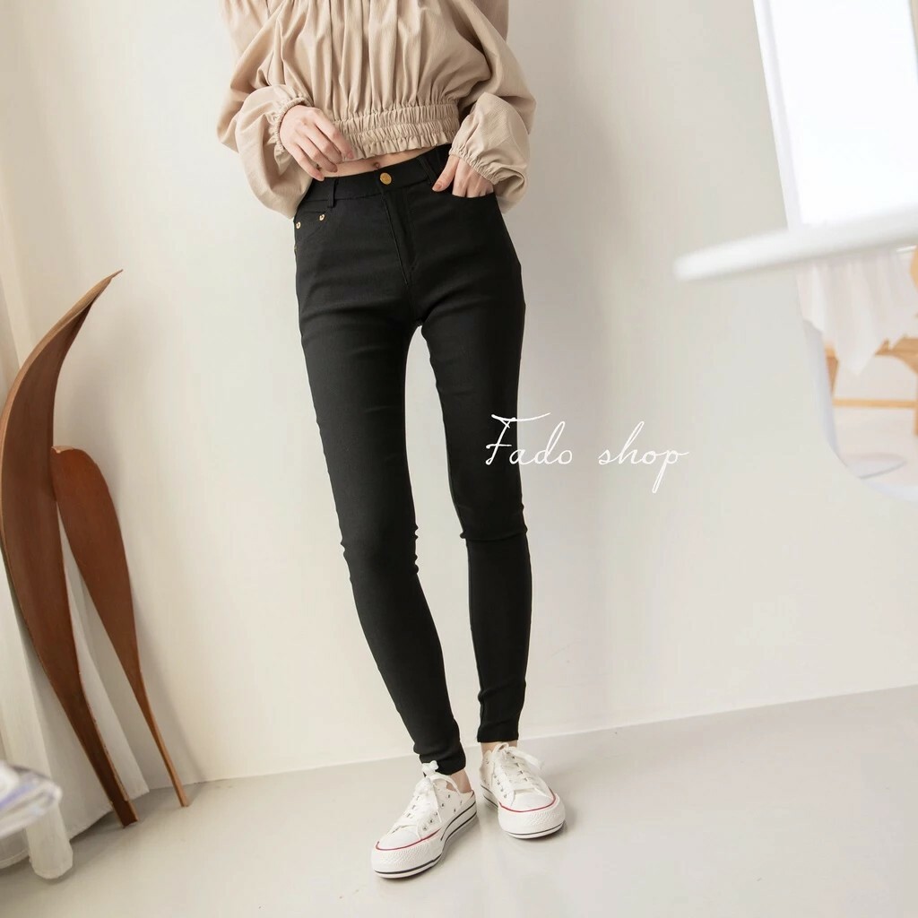 法朵Fado Shop｜袋金釦素面顯瘦褲 279C014 黑 S-XL