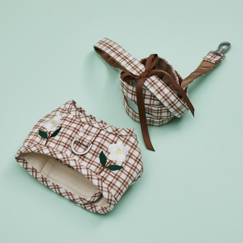 Louisdog 經典格紋雛菊刺繡胸背帶組