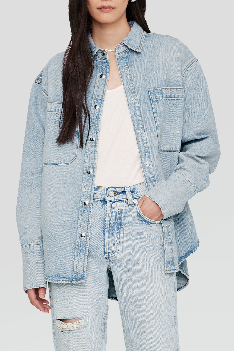 Anine Bing｜DANTE 落肩口袋寬鬆牛仔襯衫