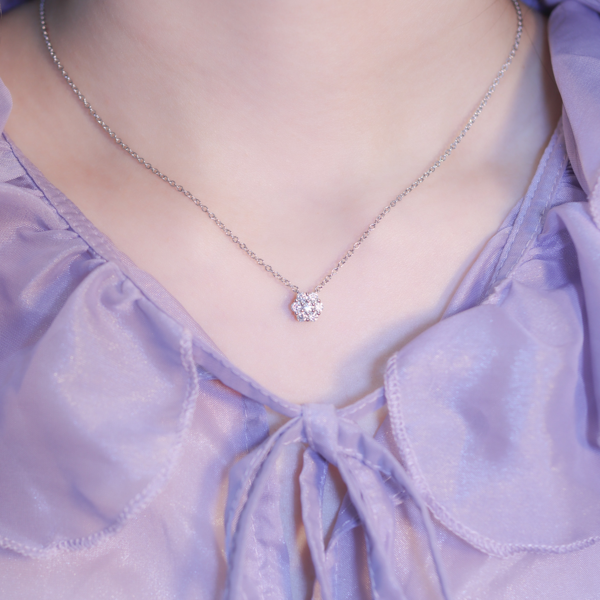 | 925純銀・ 莫桑石 |小櫻花項鍊 | NE1342 |