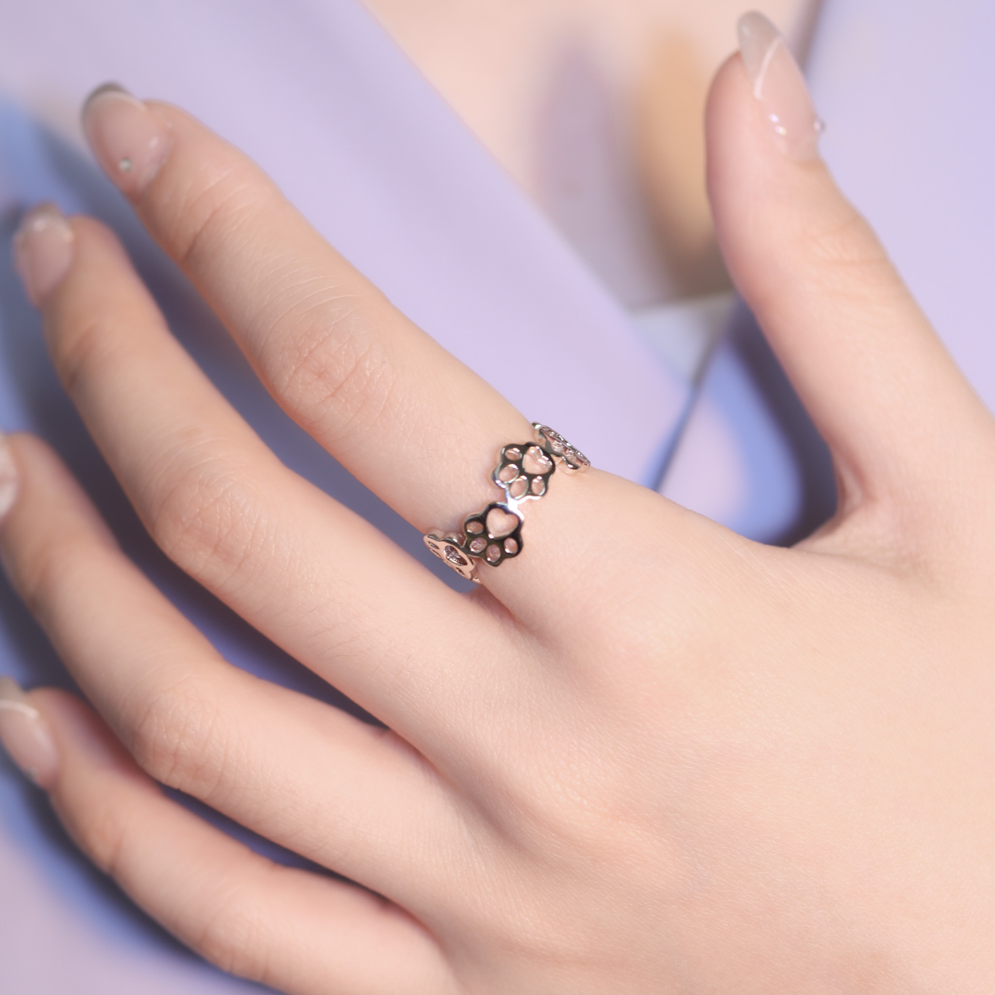 | 925純銀・厚鍍白金 | 小肉球戒指  | RI0826 |