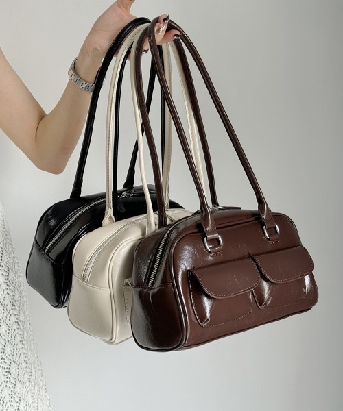 <👜小姐姐必備款!!> 皮革 長柄 波士頓包 棕/白/黑/淺藍 4色