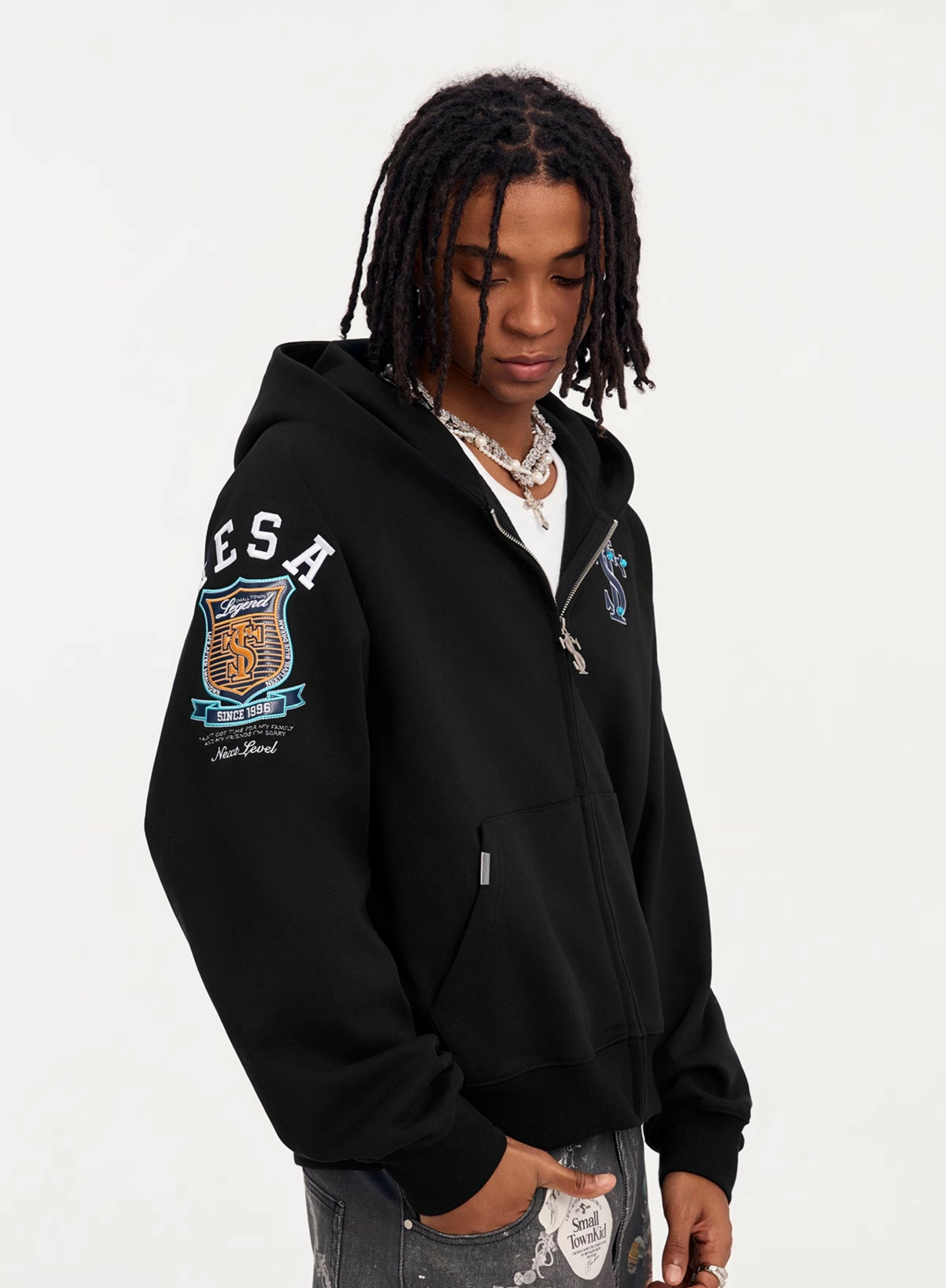 STK SmallTownKid 綠松石 刺繡標章 連帽外套