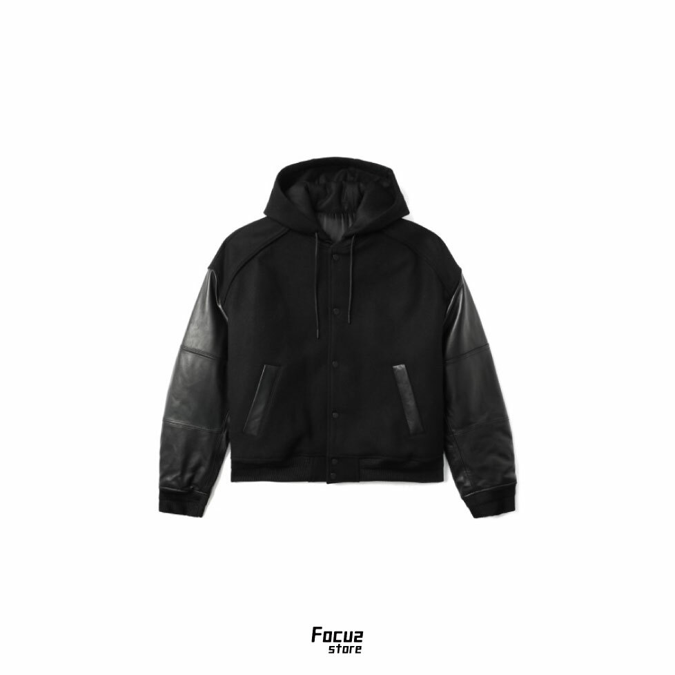 【Focus Store】預購  JUUN.J Leather-panelled hooded wool jacket "Black" 黑色 皮革拼接飛行外套