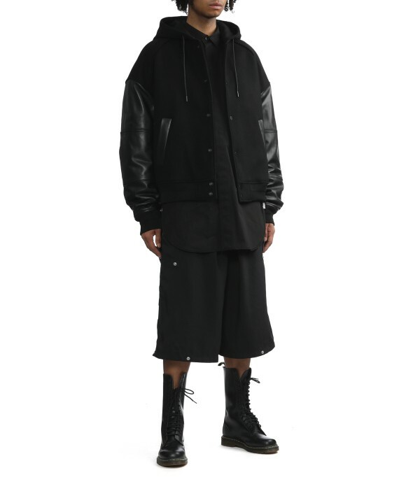 【Focus Store】預購  JUUN.J Leather-panelled hooded wool jacket "Black" 黑色 皮革拼接飛行外套