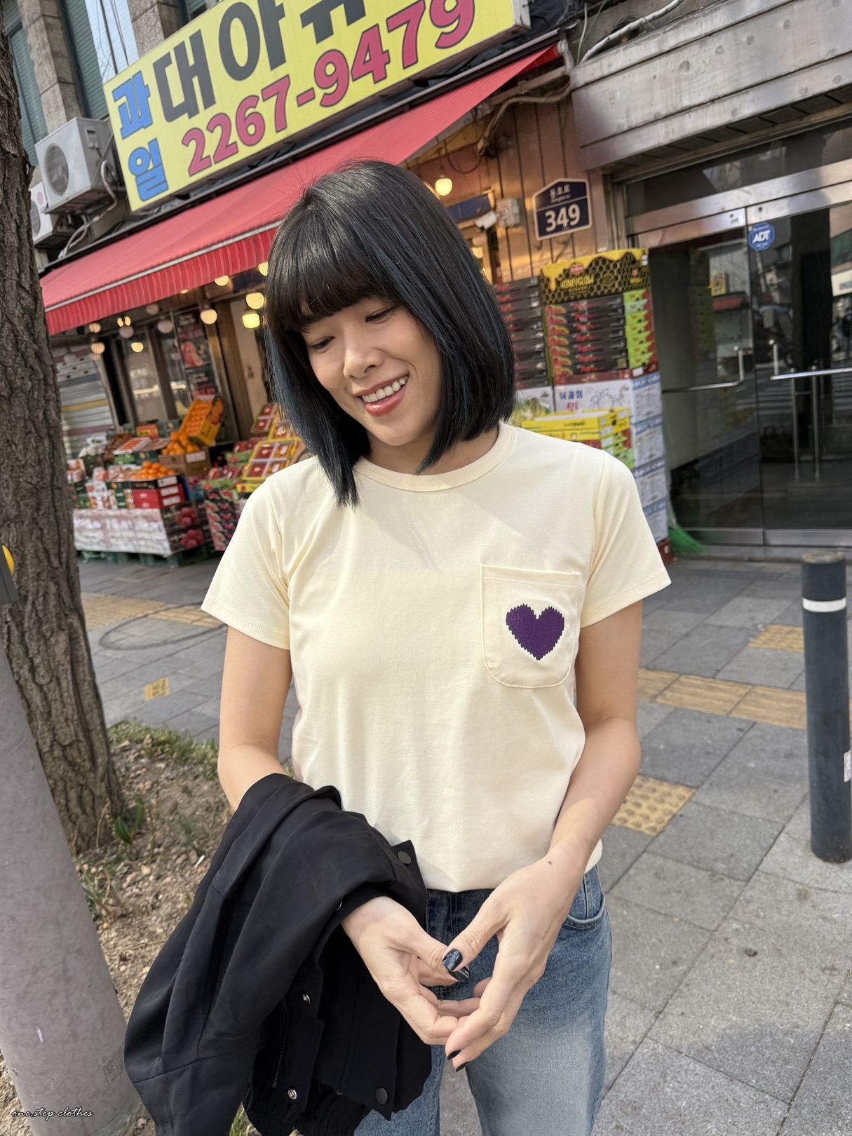 正韓紫色愛心口袋T