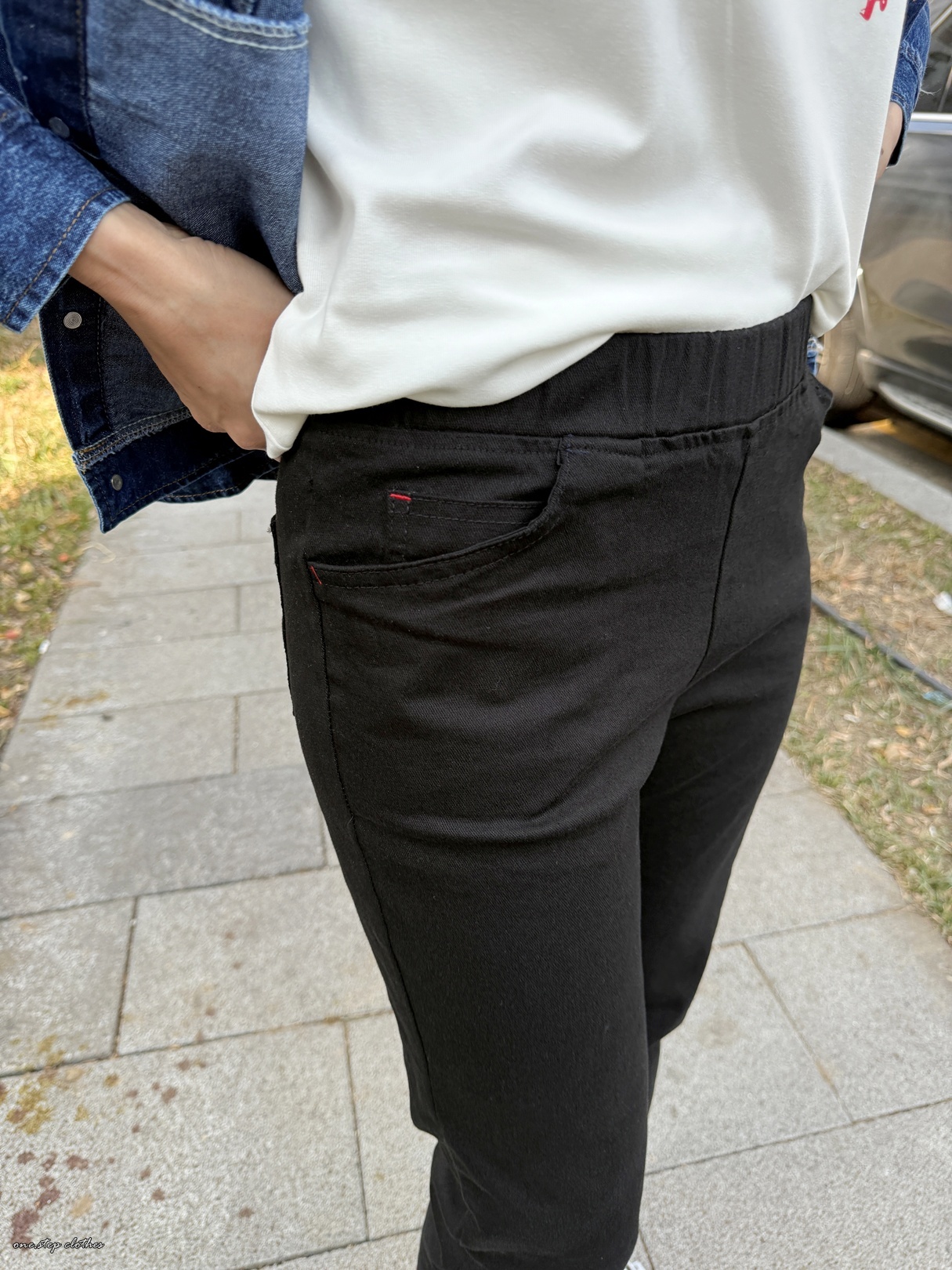 正韓Basic彈性好穿修身鬆緊黑褲