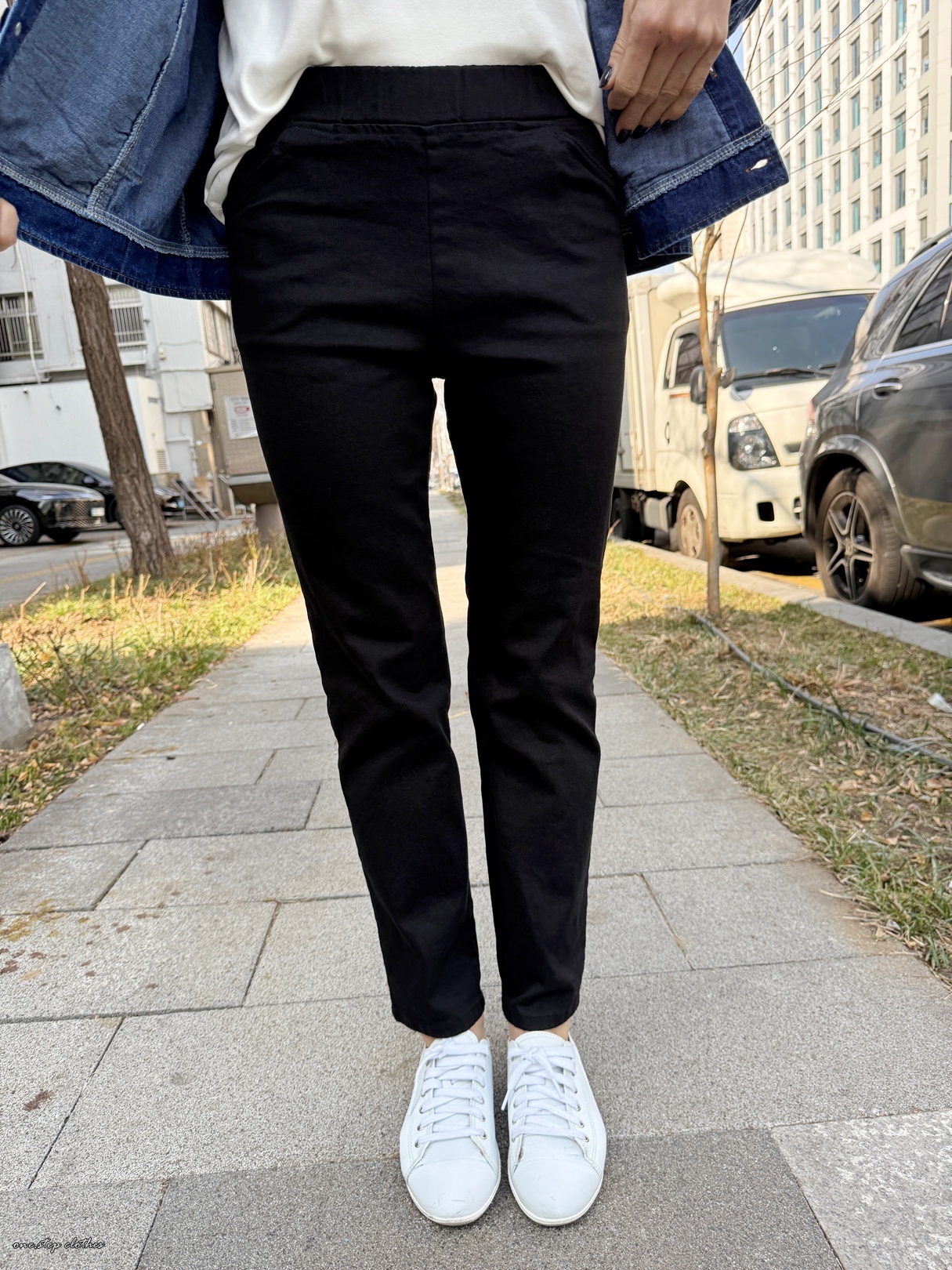 正韓Basic彈性好穿修身鬆緊黑褲