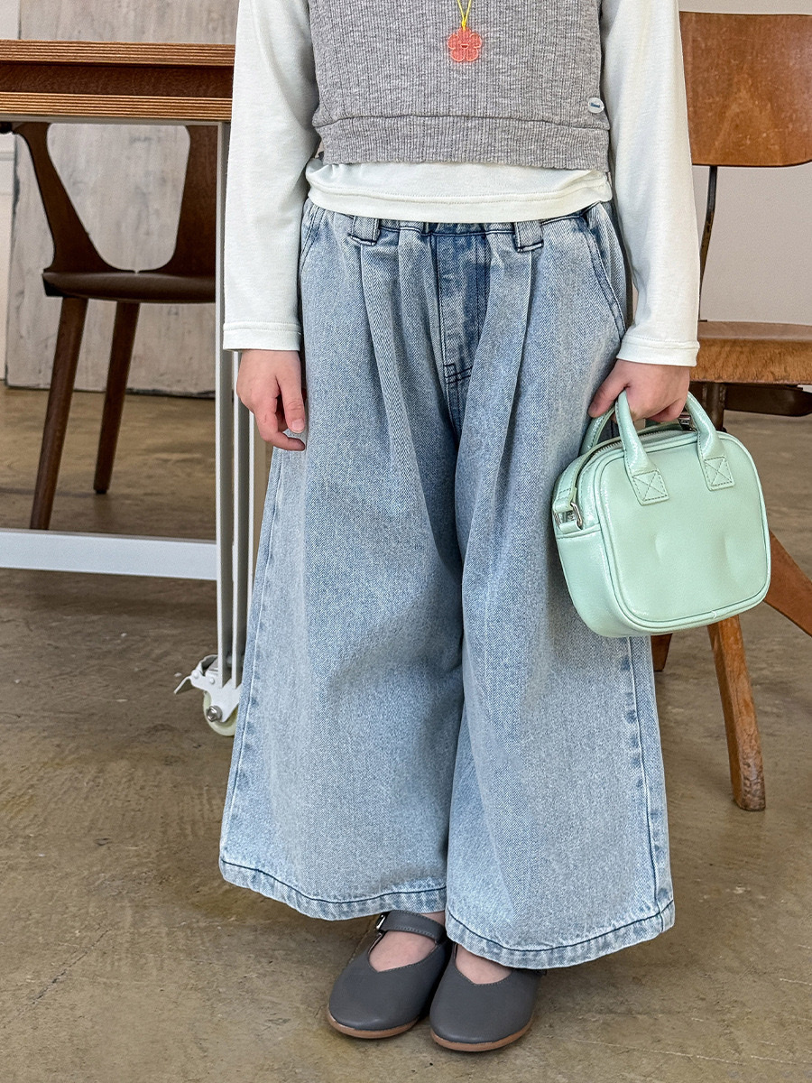 舒適微風鬆緊牛仔寬褲