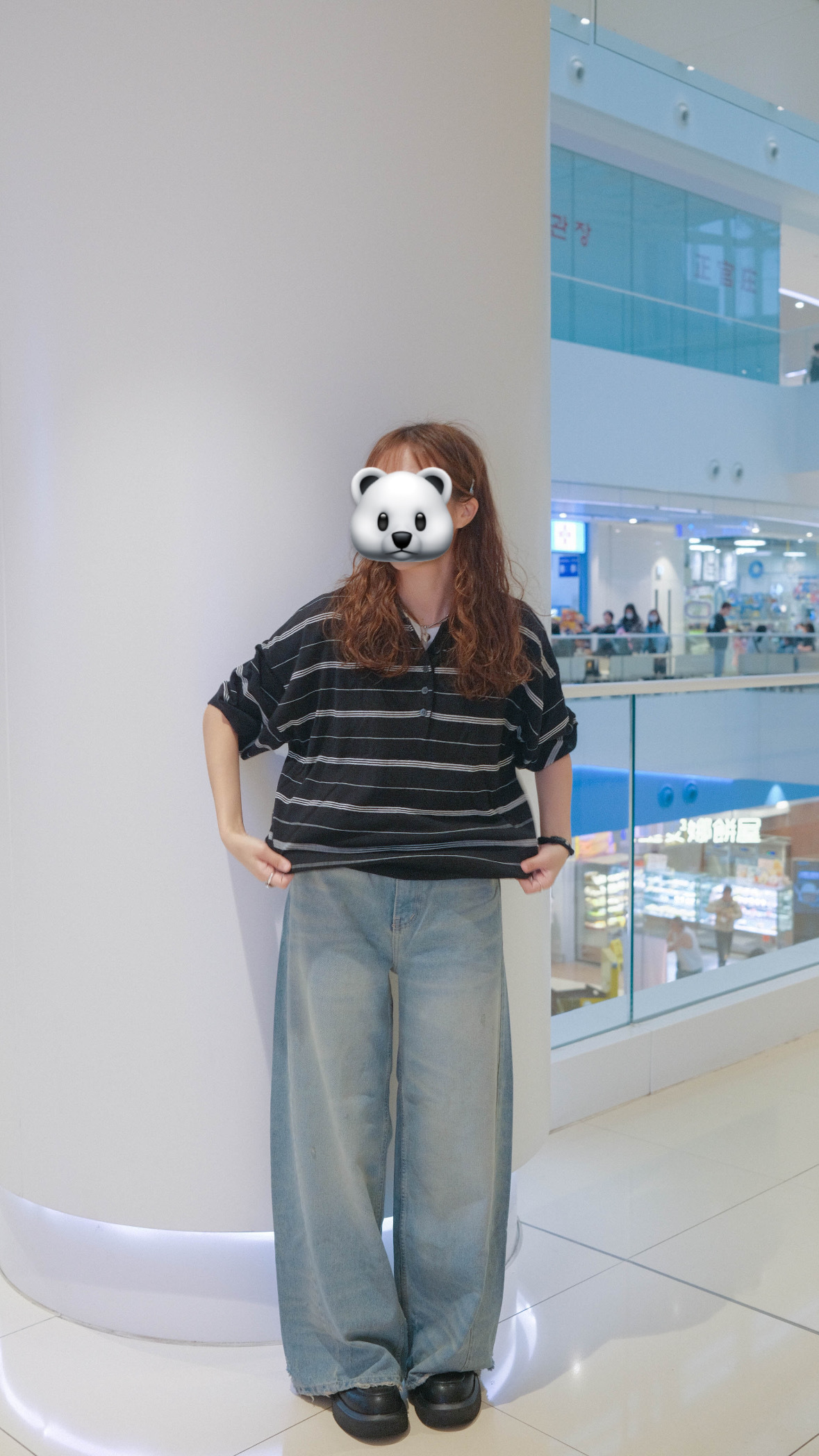 黑白間條冷短袖TOP