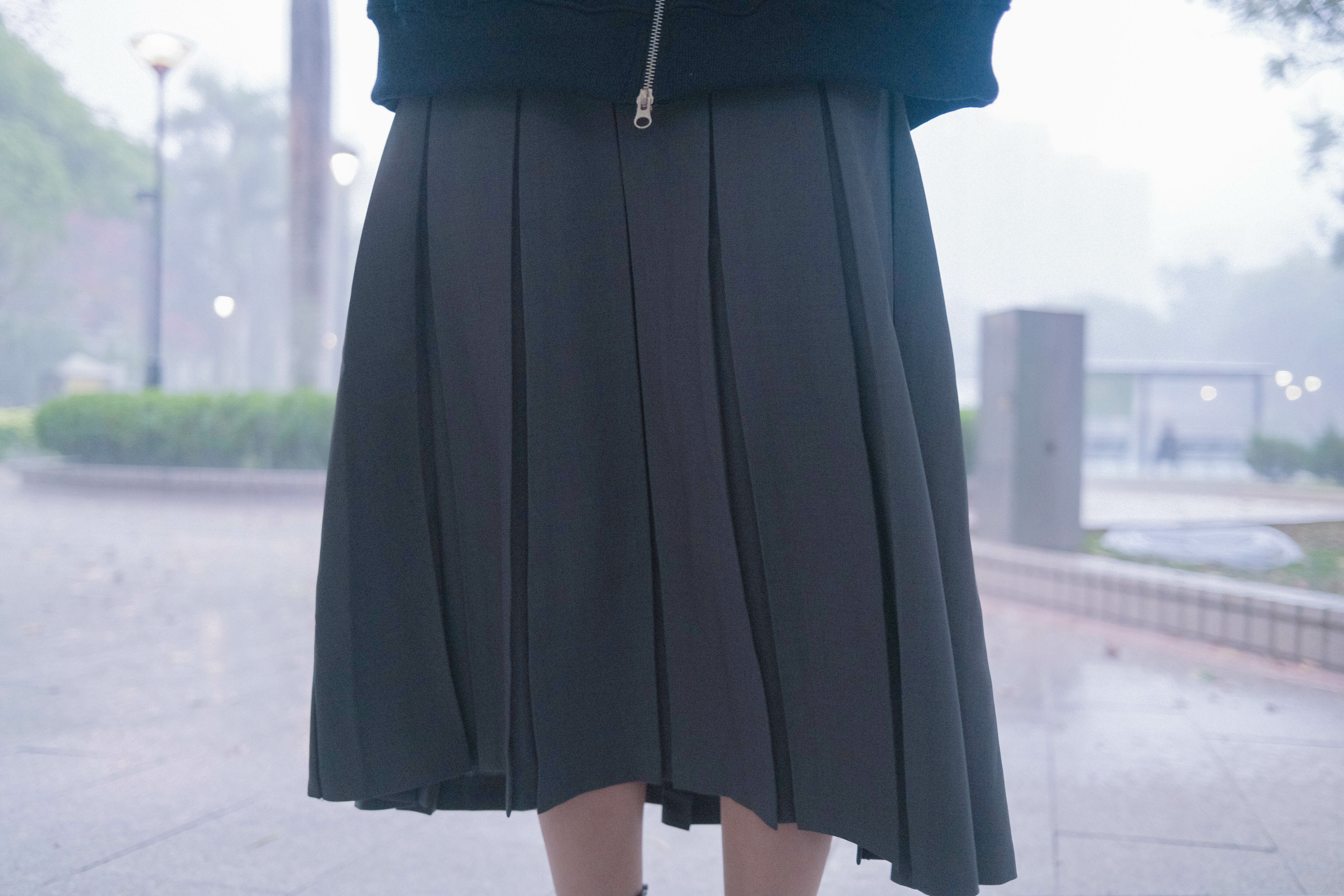 灰色綁繩百摺中裙