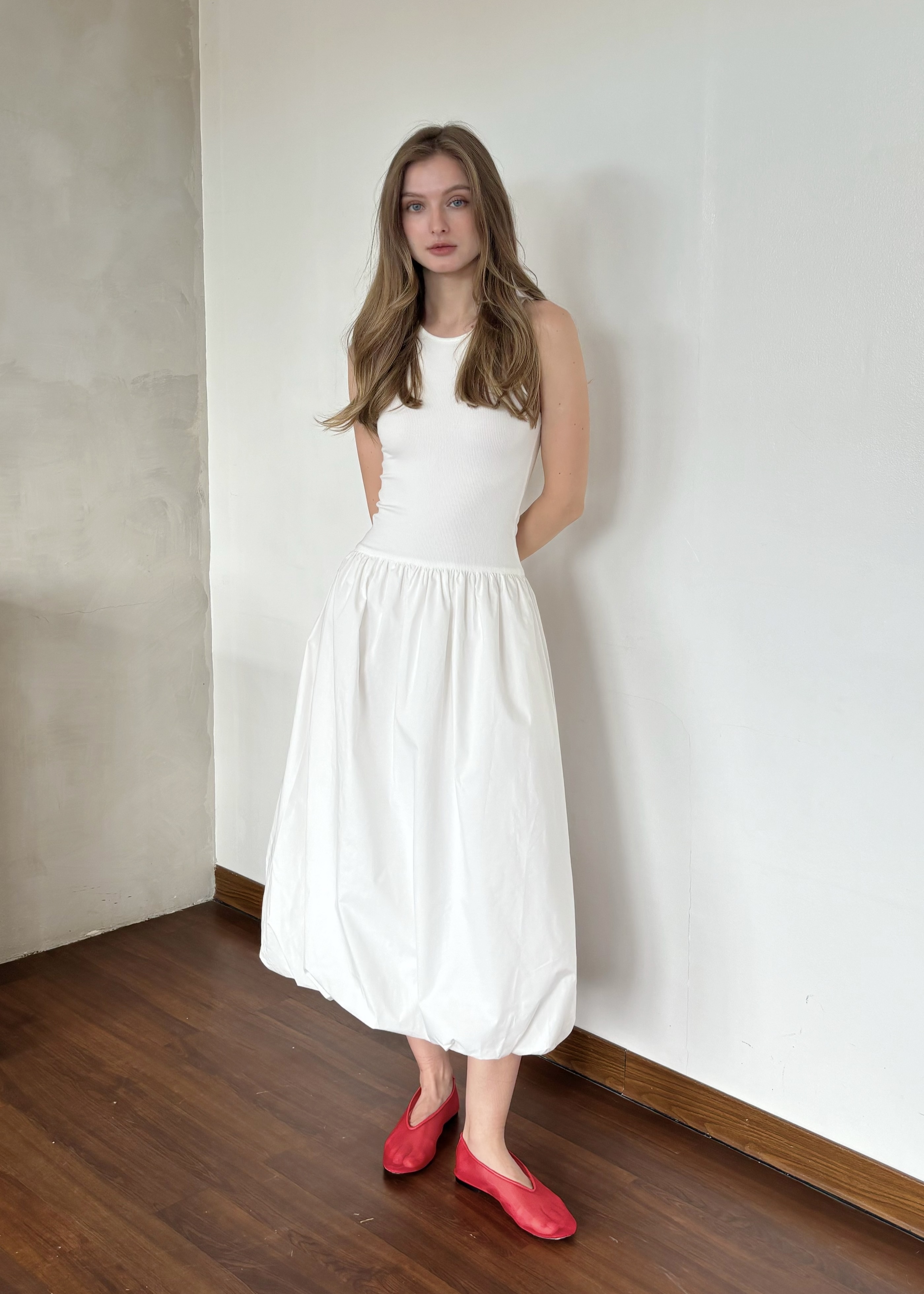 Ellie Bubble Contrast Dress - White