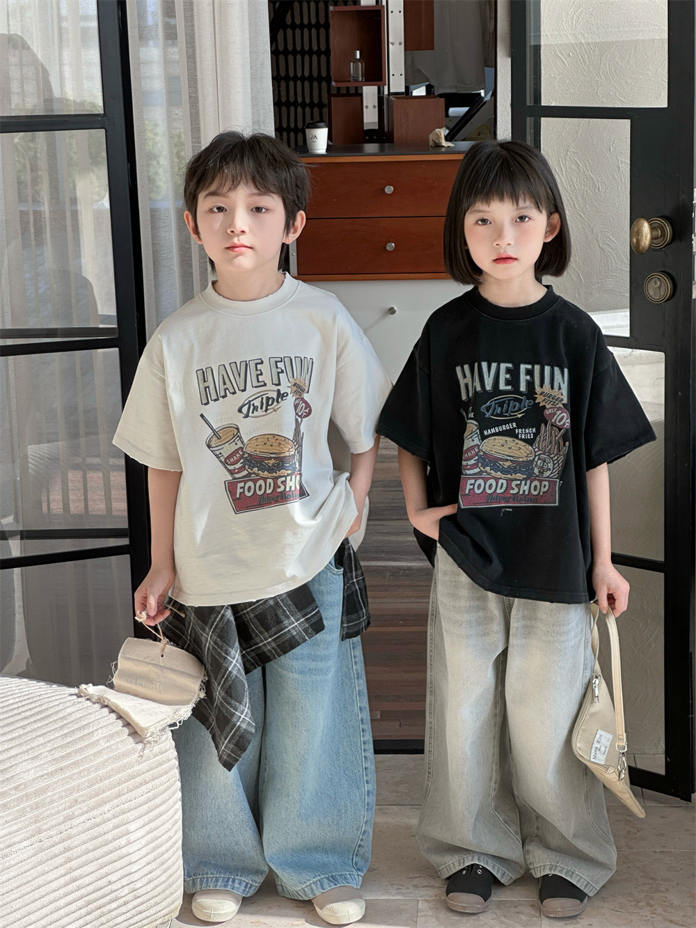 寬鬆圓領漢堡可樂上衣