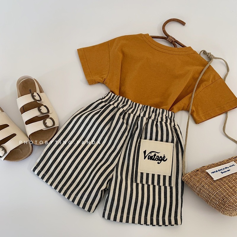 美式直條布標褲