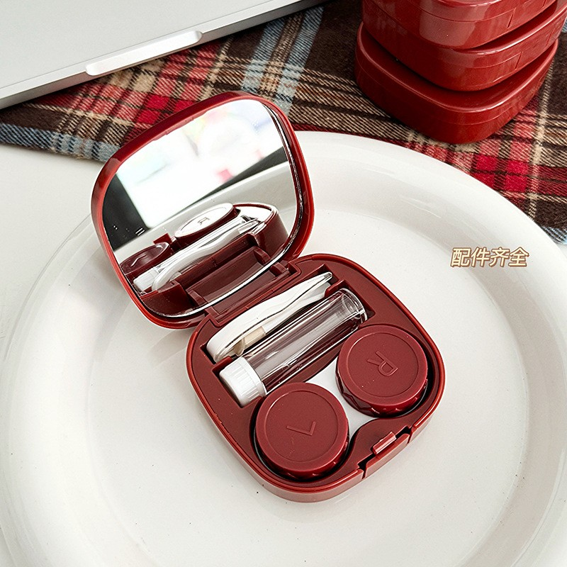 Wine Red Heart Lace Bunny Contact Lens Case