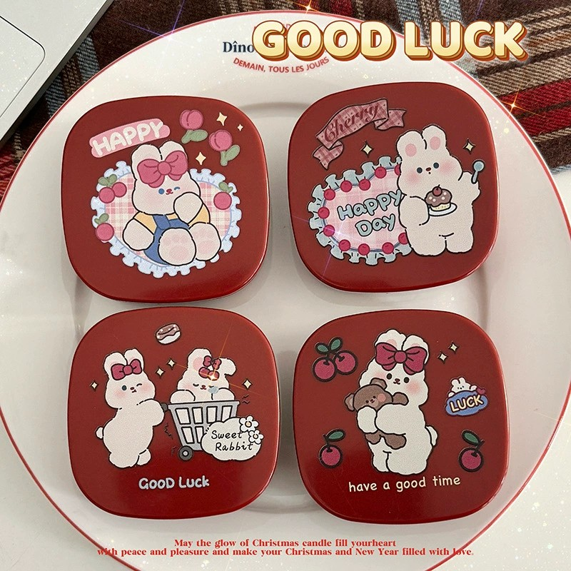 Wine Red Heart Lace Bunny Contact Lens Case