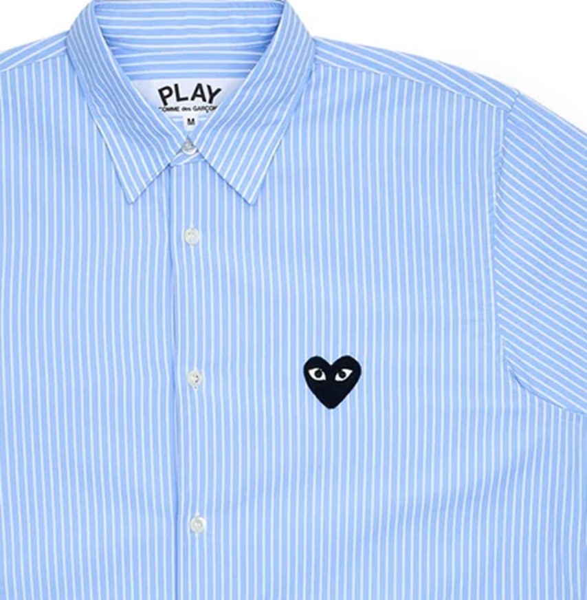 COMME DES GARGONS PLAY BLACK HEART SHORT SLEEVE SHIRT S/S (GIRL) - LT.BLUE STRIPE PRE ORDER ITEM (預訂中)