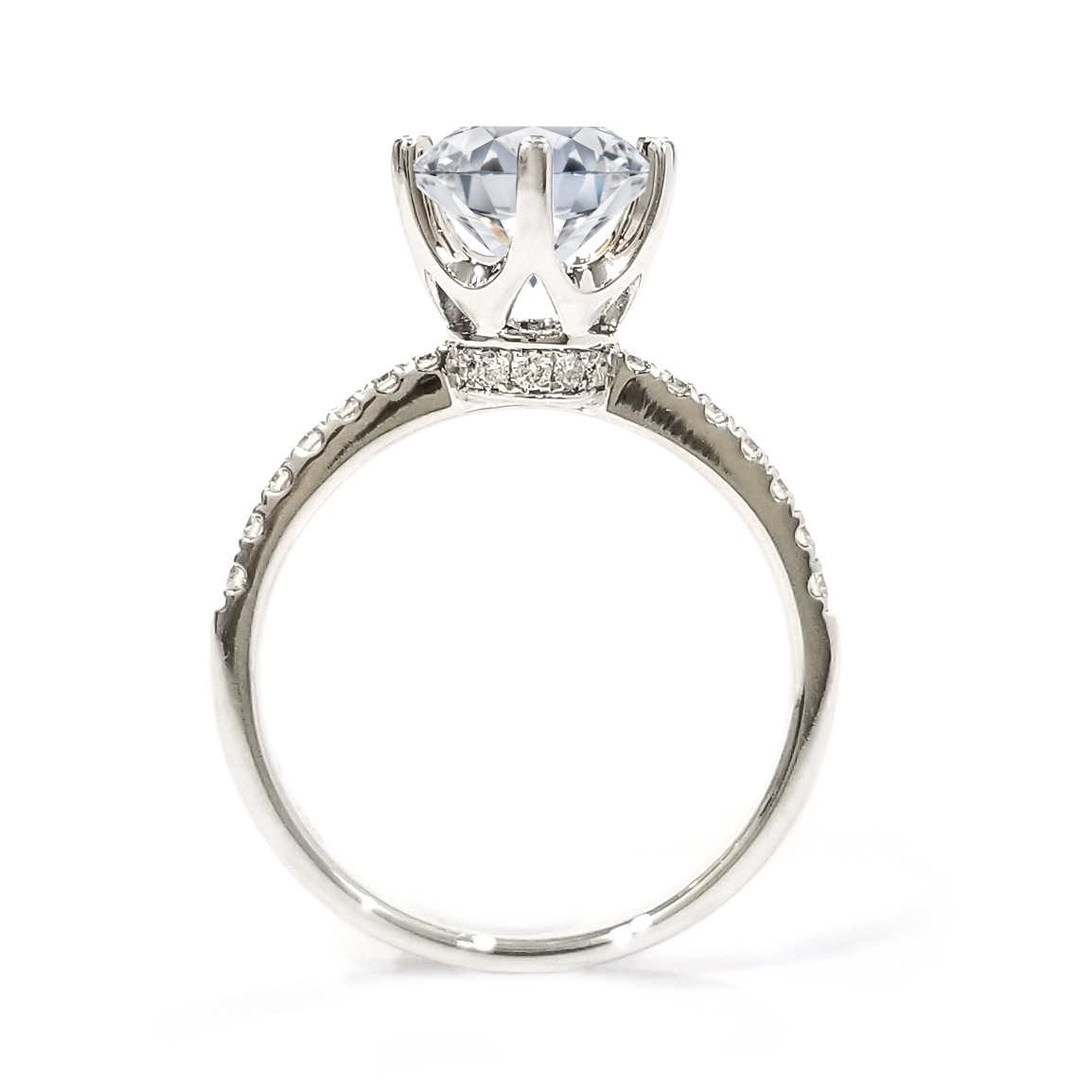 18K白金天然鑽石六爪皇冠戒托