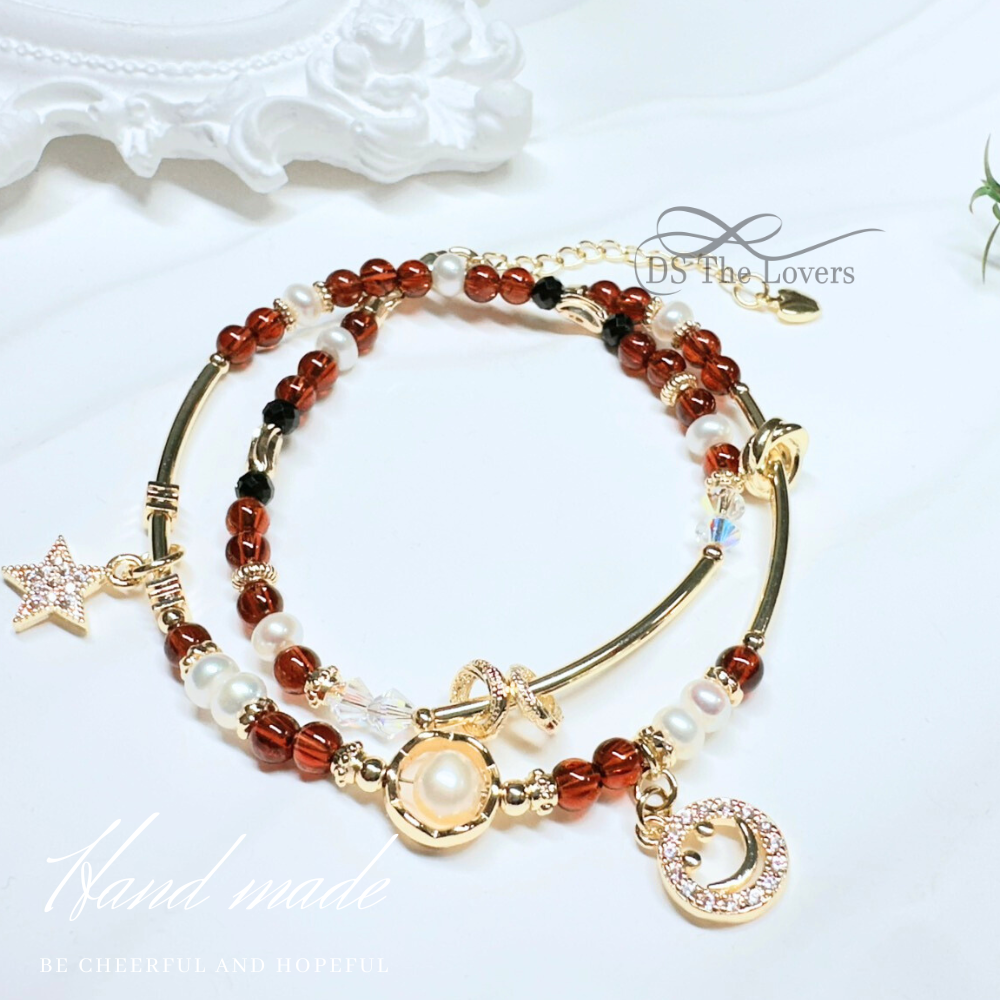 DS The Lovers「瑰曜之心」原創設計天然水晶手鍊 紅石榴石 黑尖晶