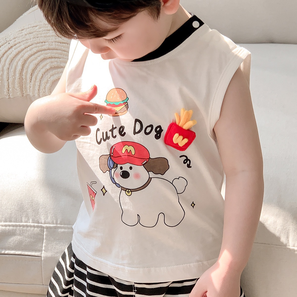 狗狗速食上衣+條紋短褲