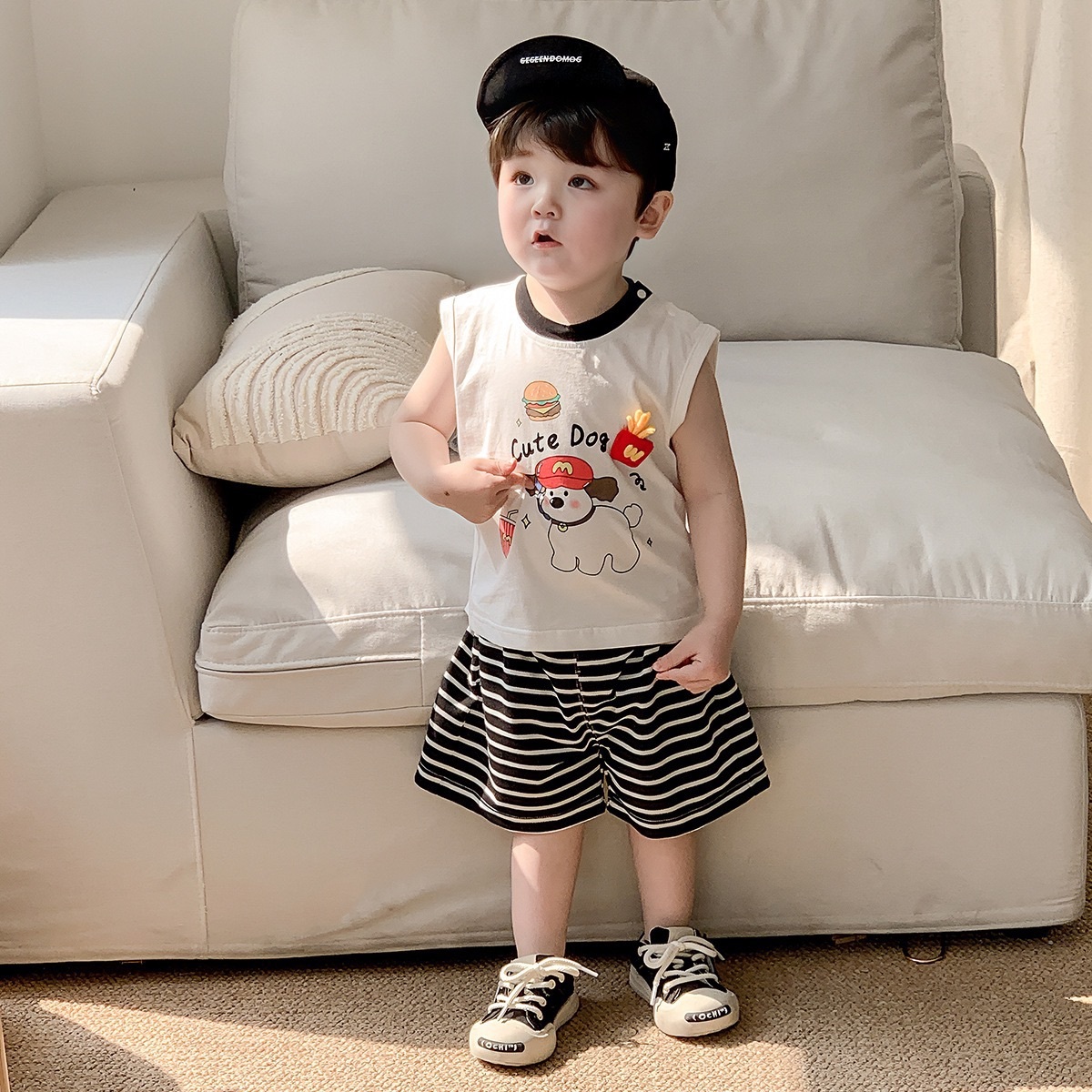 狗狗速食上衣+條紋短褲