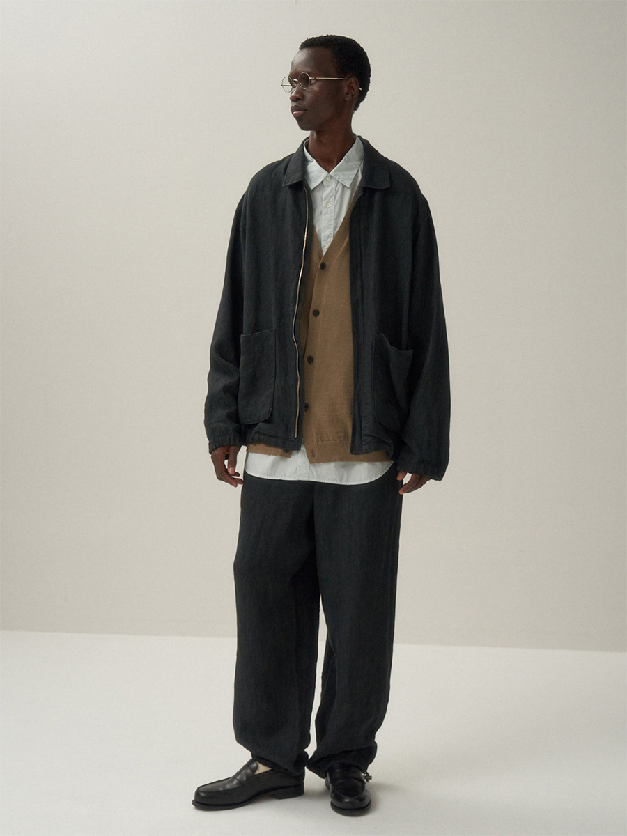 ATON Hard Linen Utility Jacket Charcoal Gray