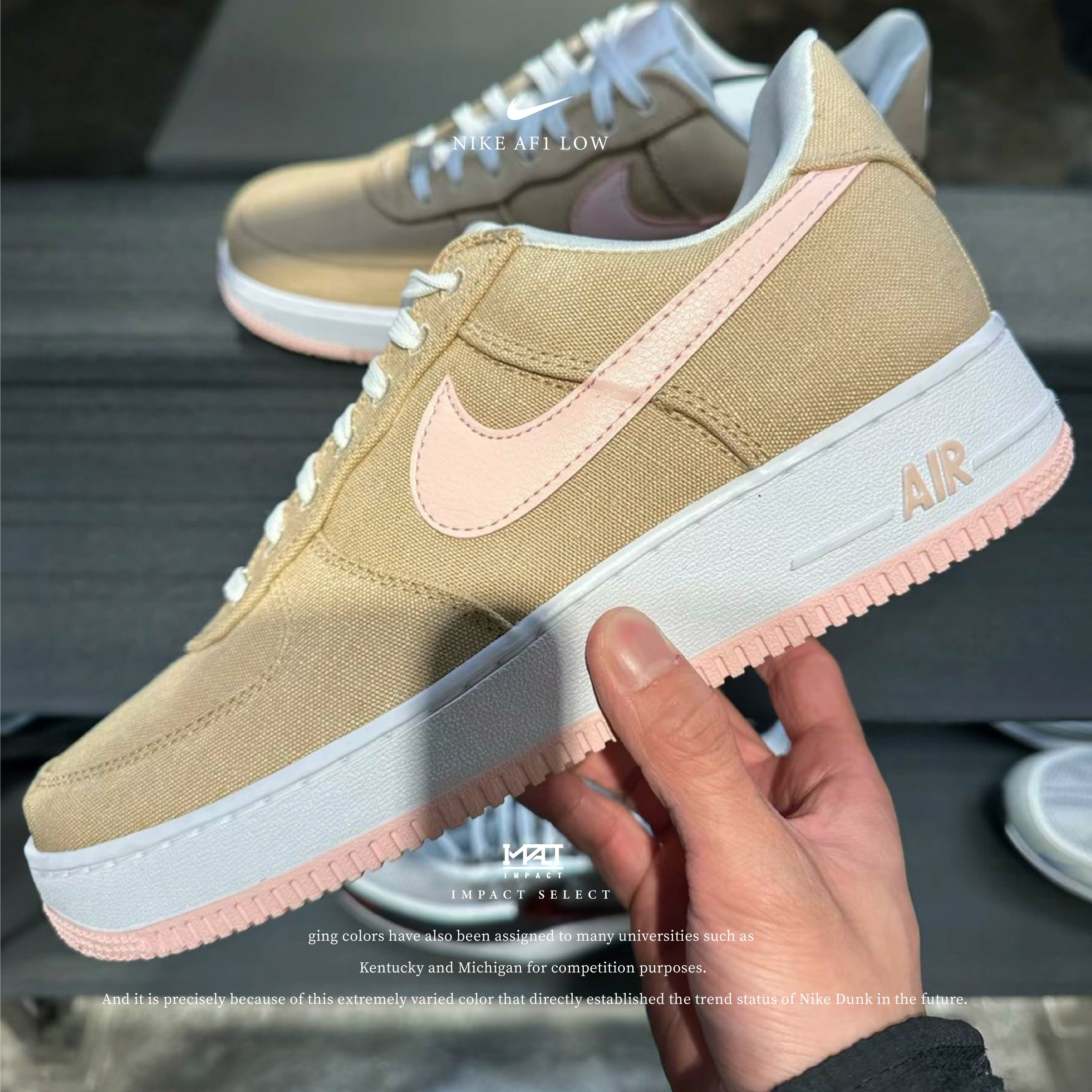 Nike AF1 Low 亞麻帆布 粉勾粉底 板鞋 休閒鞋 HV2021-200