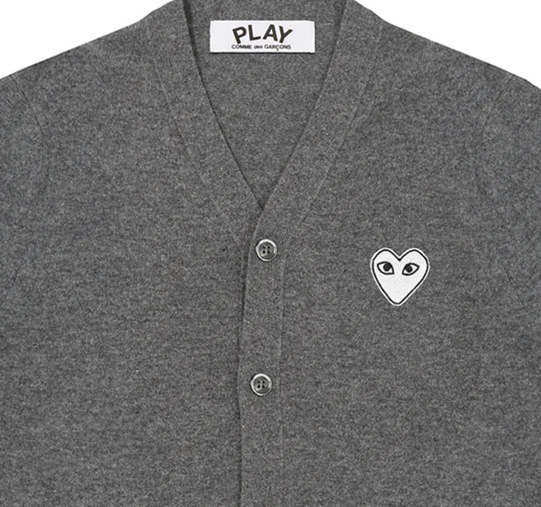COMME DES GARGONS PLAY WHITE HEART CARDIGAN (MEN) - DARK GREY PRE ORDER ITEM (預訂中)