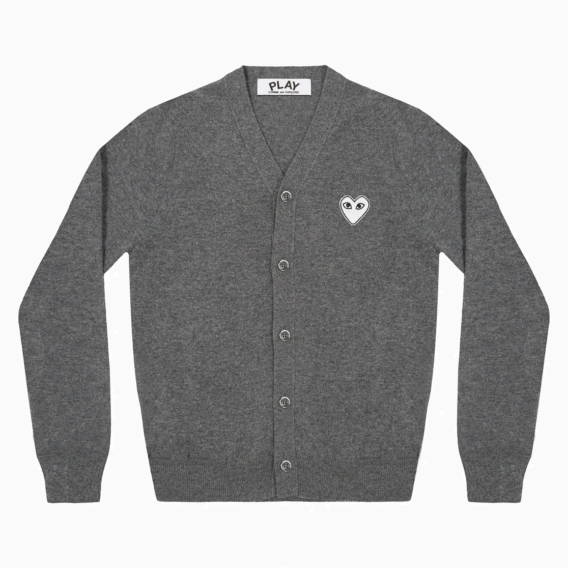 COMME DES GARGONS PLAY WHITE HEART CARDIGAN (MEN) - DARK GREY PRE ORDER ITEM (預訂中)
