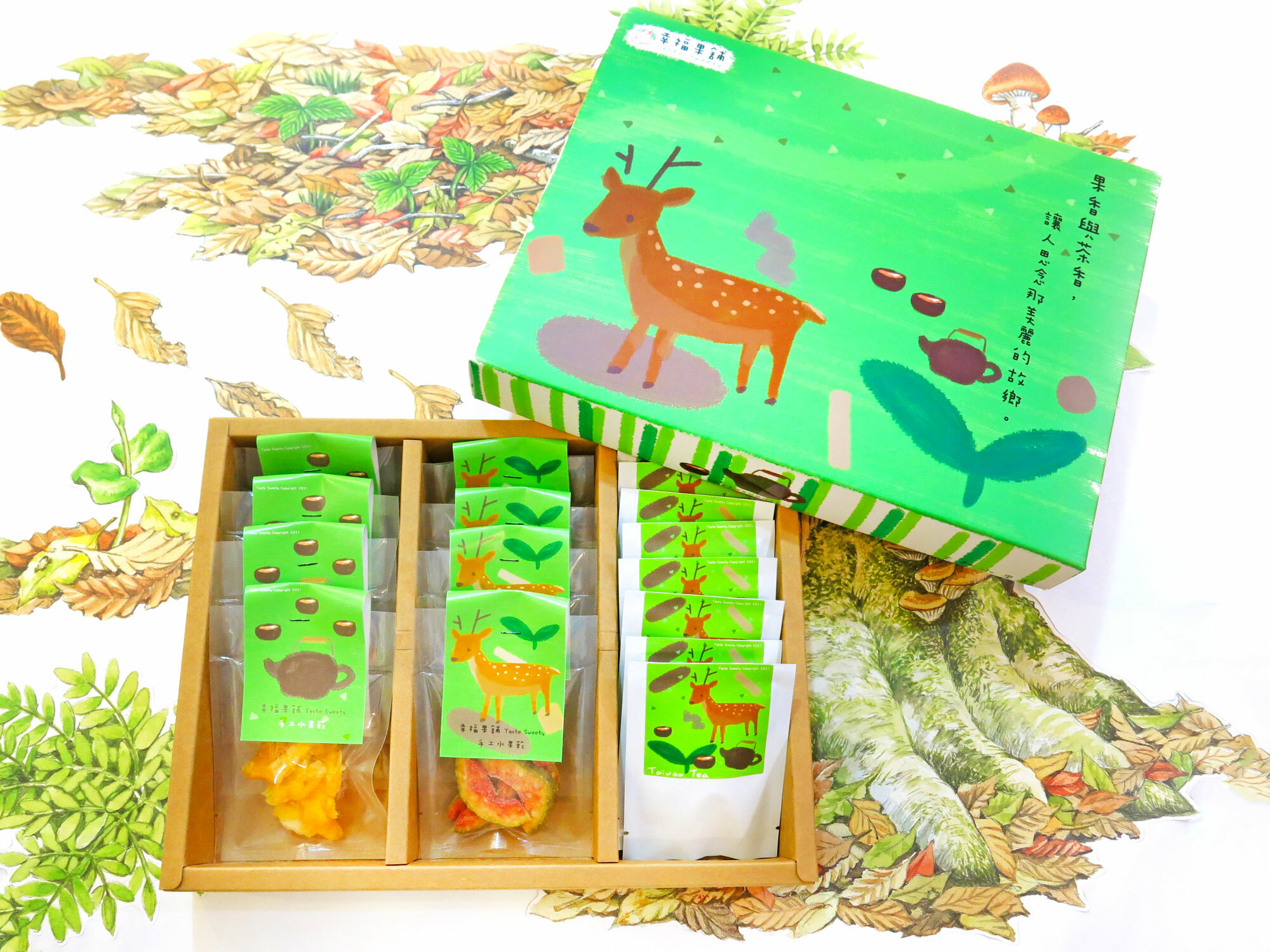 香茶花鹿水果乾茶葉禮盒3格(16入/18入/20入)
