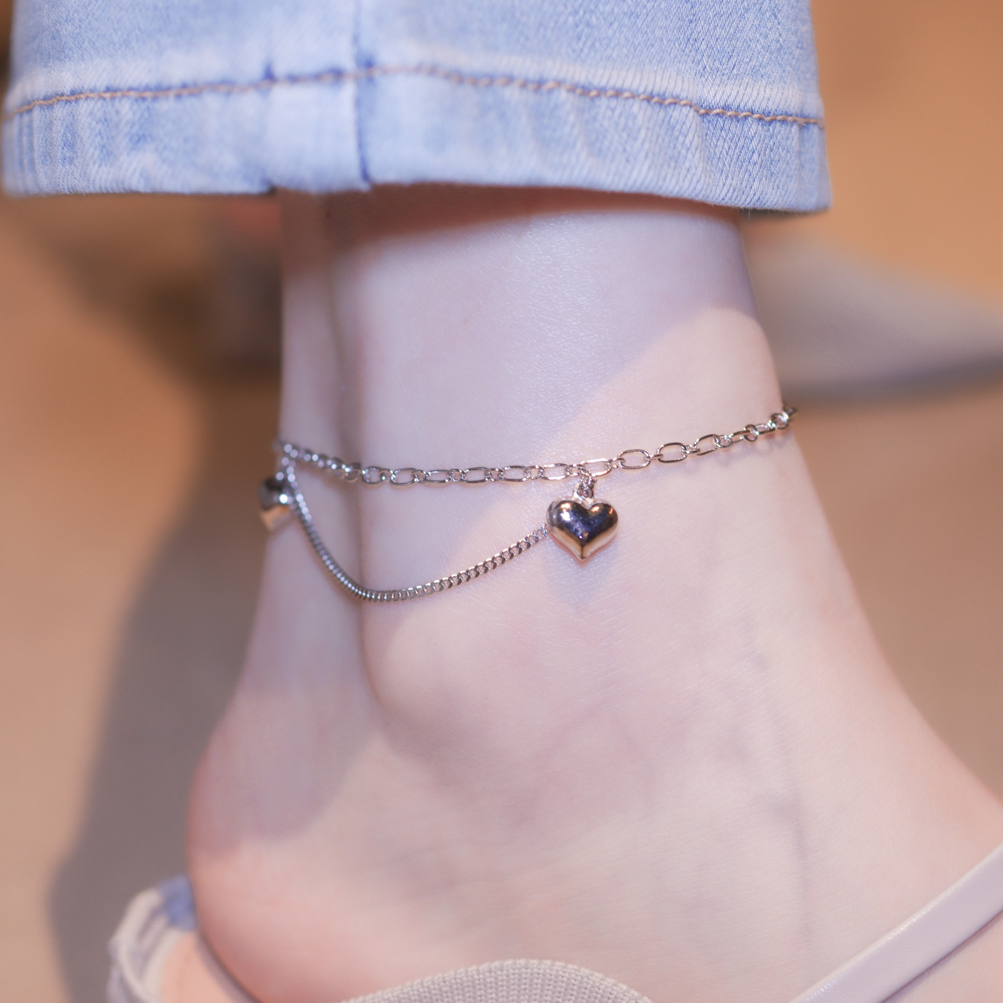 | 925純銀・白金丨我愛你雙層腳鏈 | AN0117 |