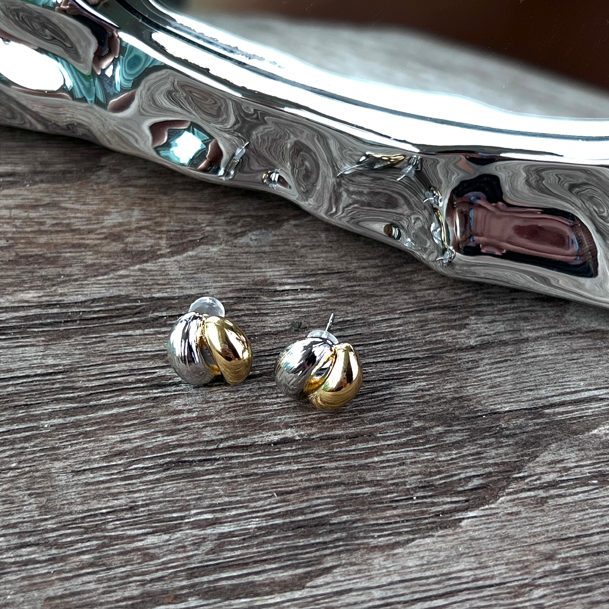 Korean Style Simple Two-tone Metal Earrings