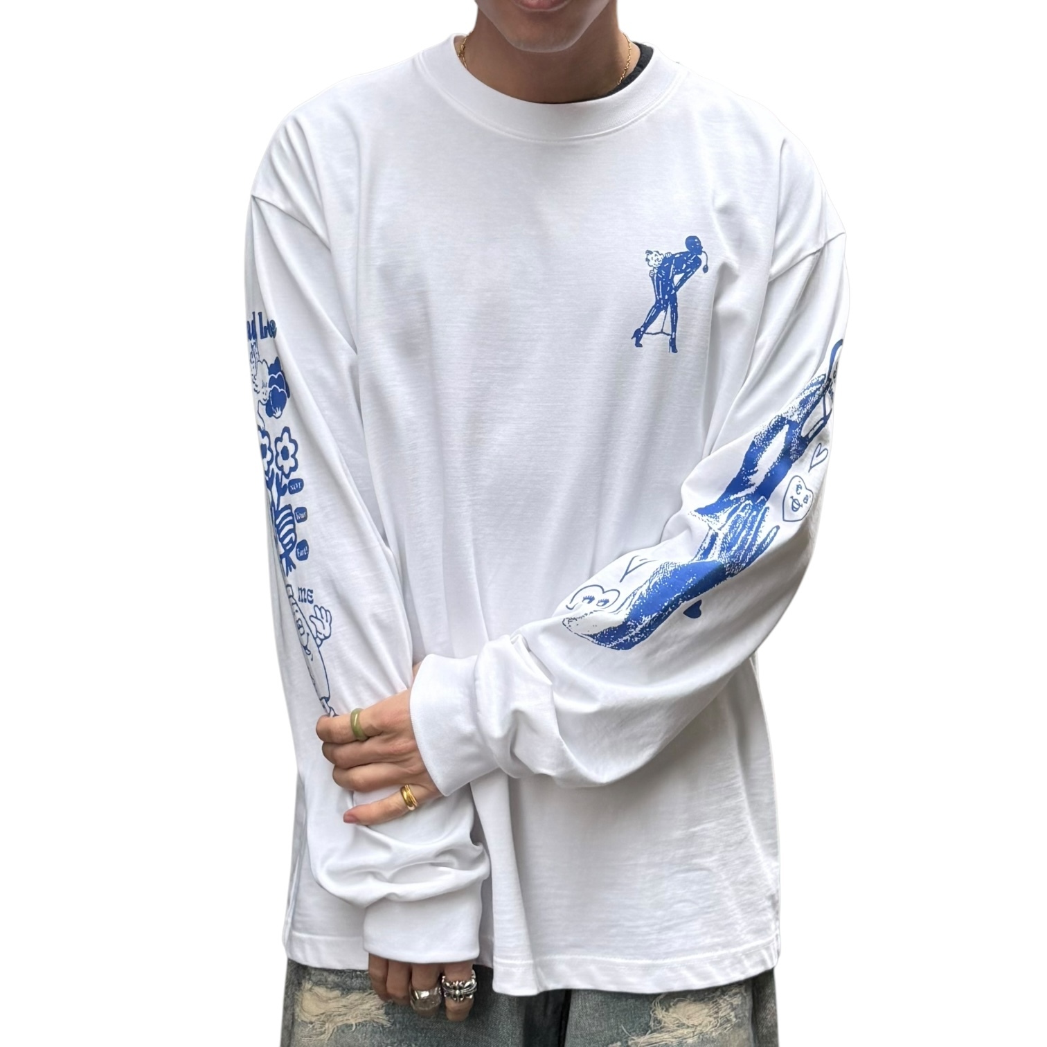 Symphony 長袖-美式字母塗鴉T白