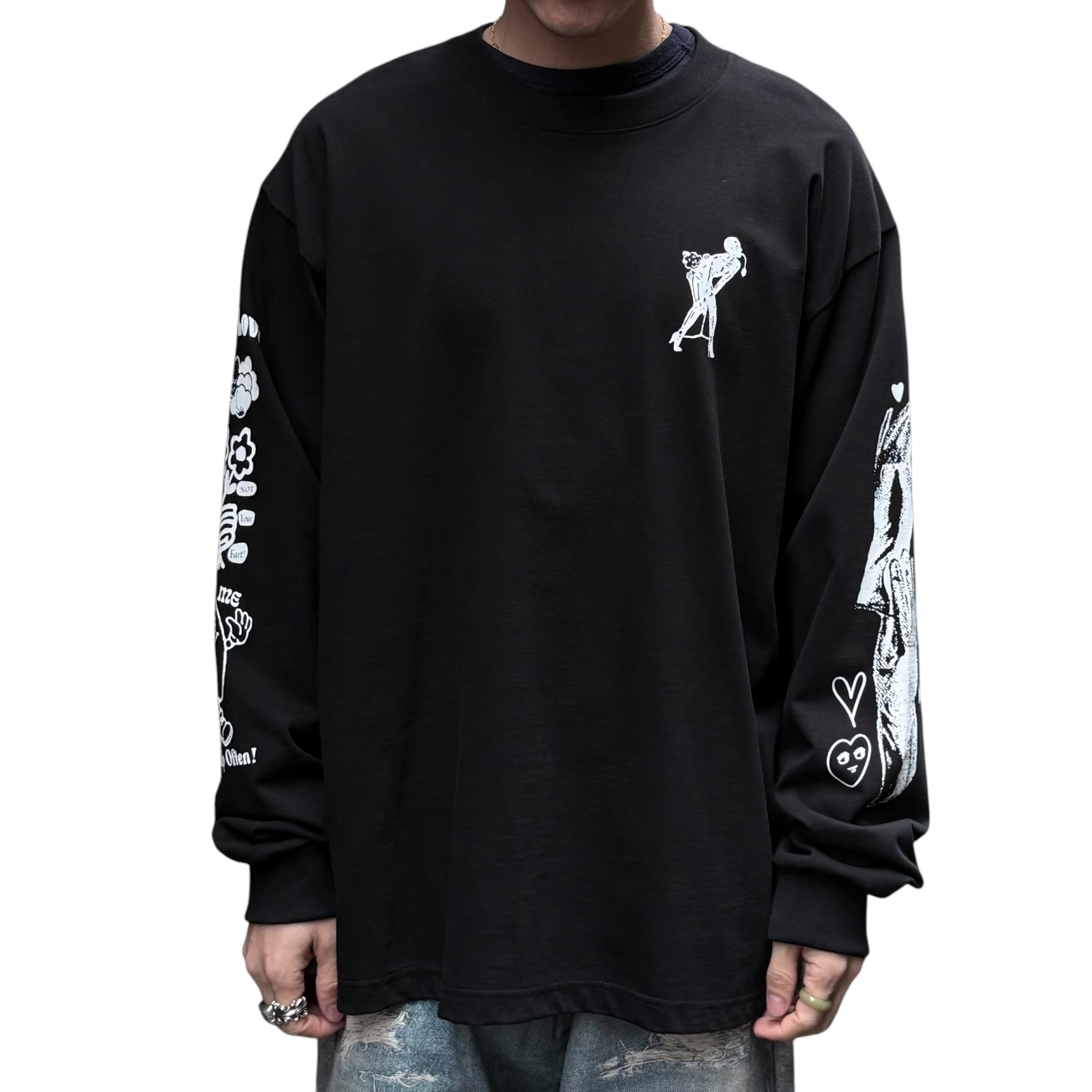 Symphony 長袖-美式字母塗鴉T 黑