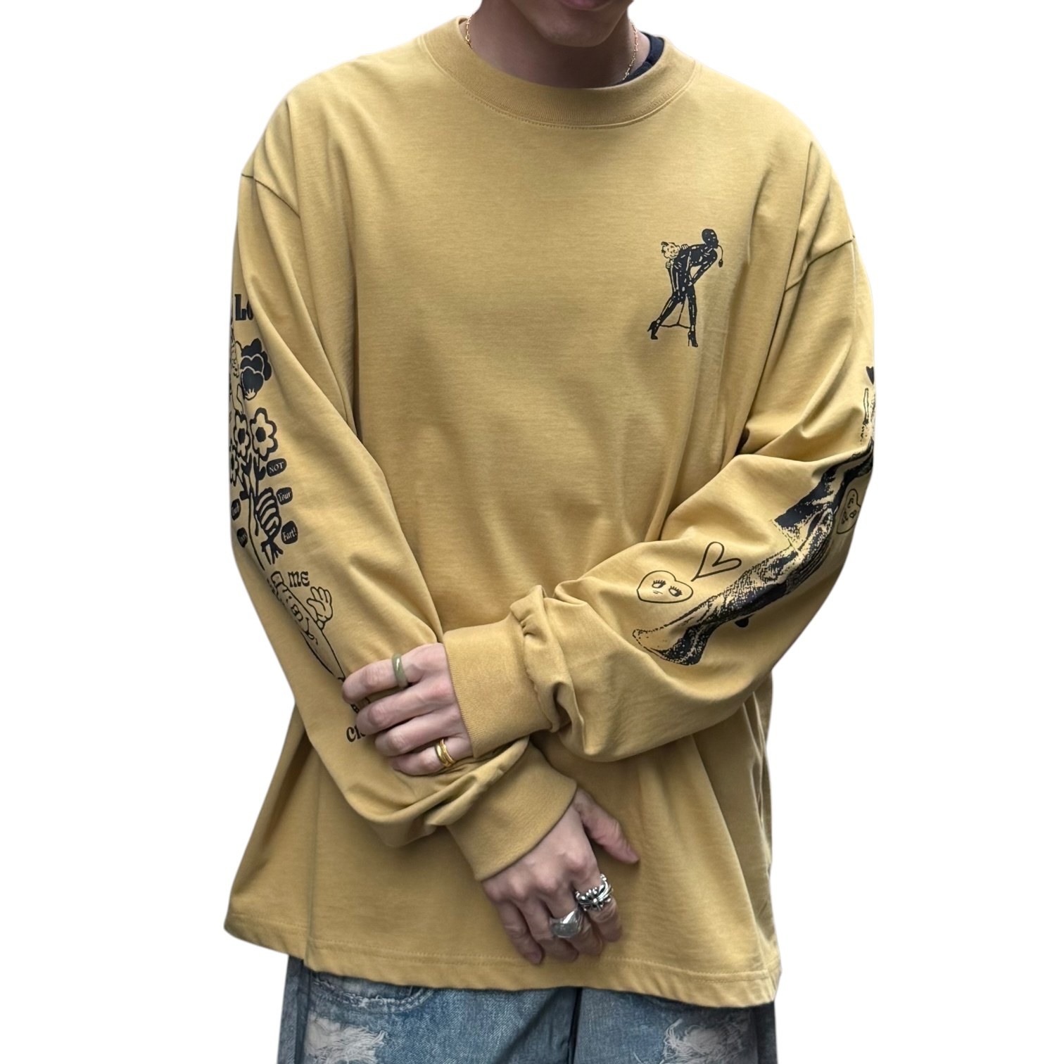 Symphony 長袖-美式字母塗鴉T 黃