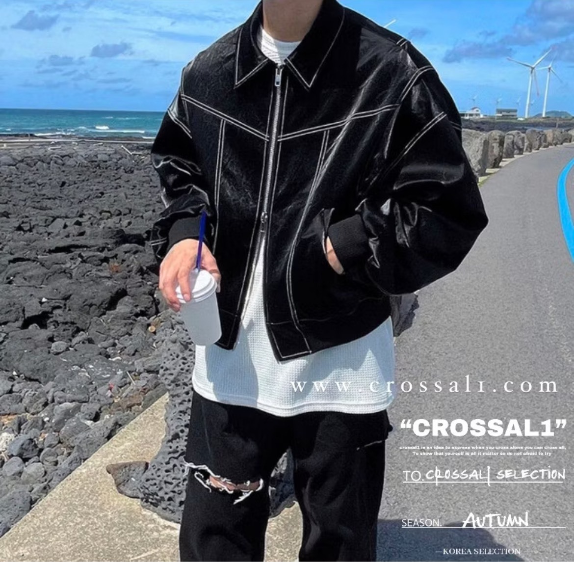 短版雙拉鍊反車線外套