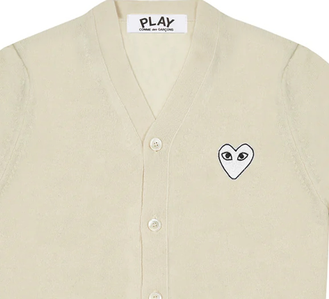 COMME DES GARGONS PLAY WHITE HEART CARDIGAN (MEN) - NATURAL PRE ORDER ITEM (預訂中)