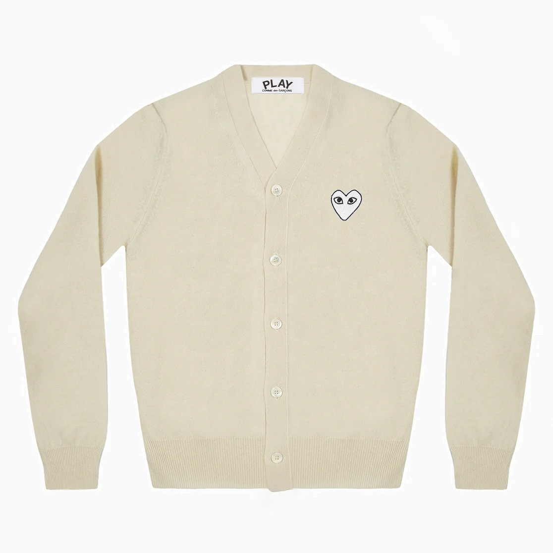 COMME DES GARGONS PLAY WHITE HEART CARDIGAN (MEN) - NATURAL PRE ORDER ITEM (預訂中)
