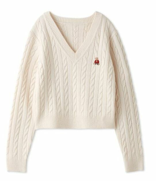 [現貨優惠] SNIDEL [BEARPAW] 小熊刺繡V領粗針織套頭衫