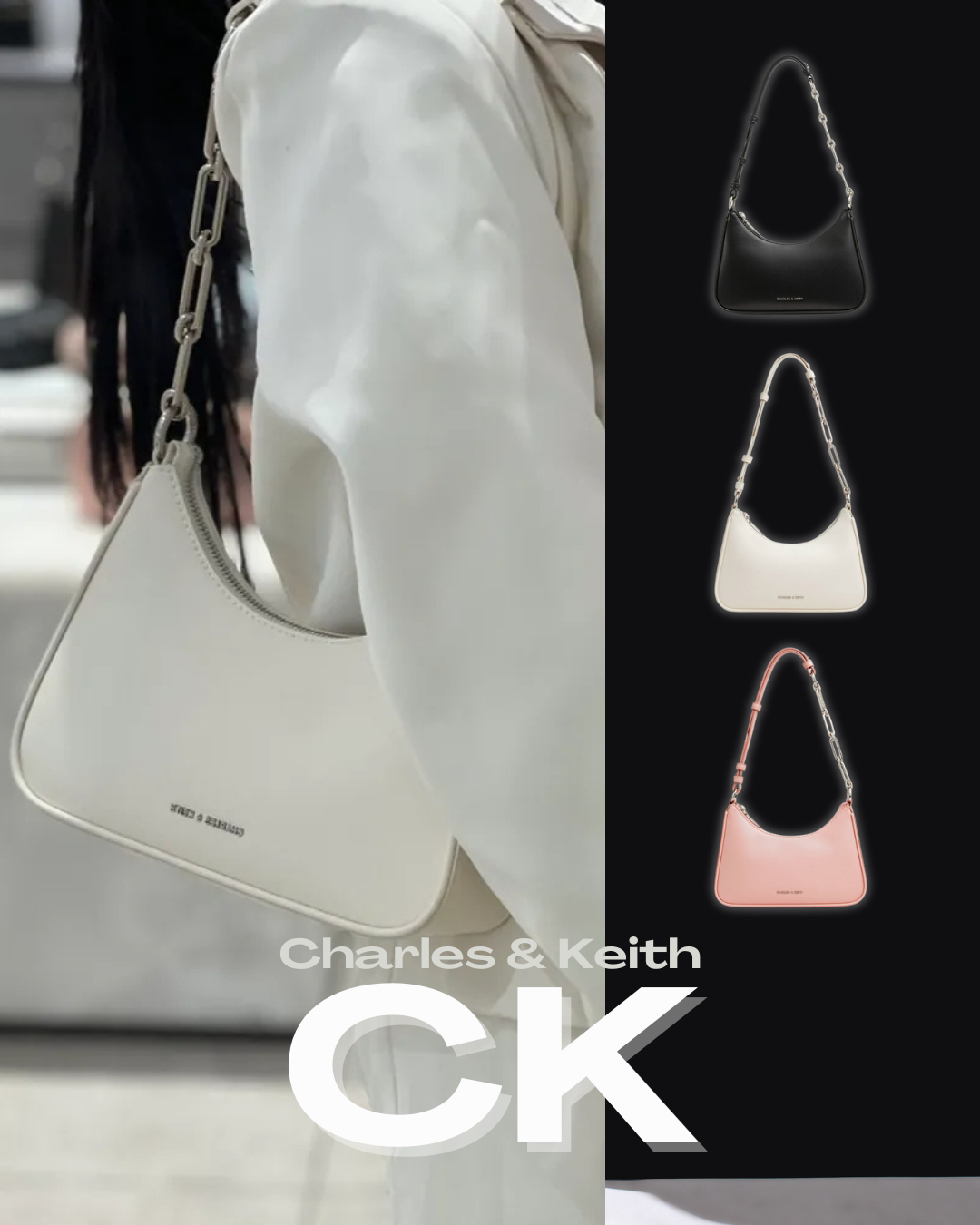 <✨國外搶先發售> Charles & Keith 小CK 拉鍊 鍊條 腋下包 3色 CK2-20271604