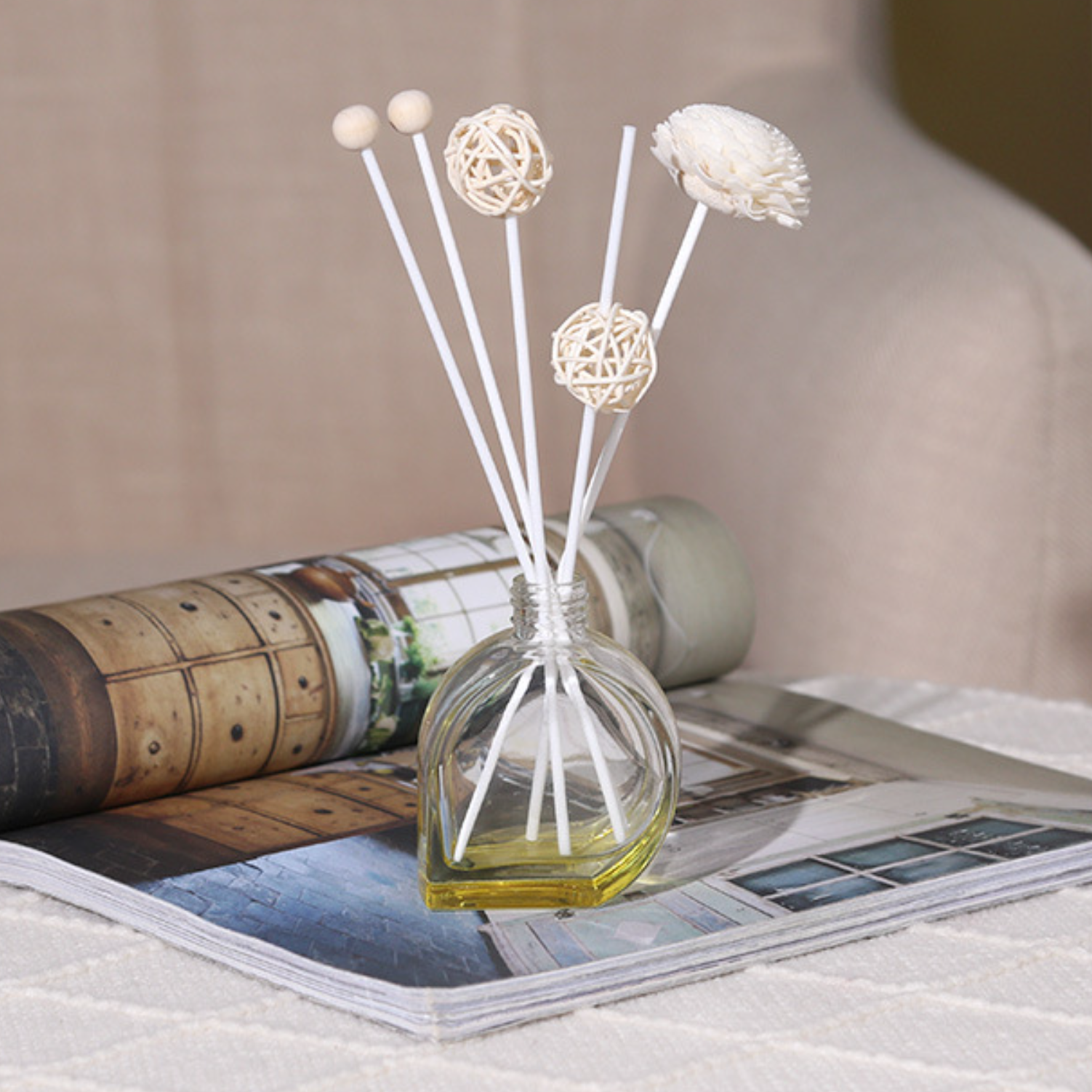 藤條擴香棒+蓪草花套組