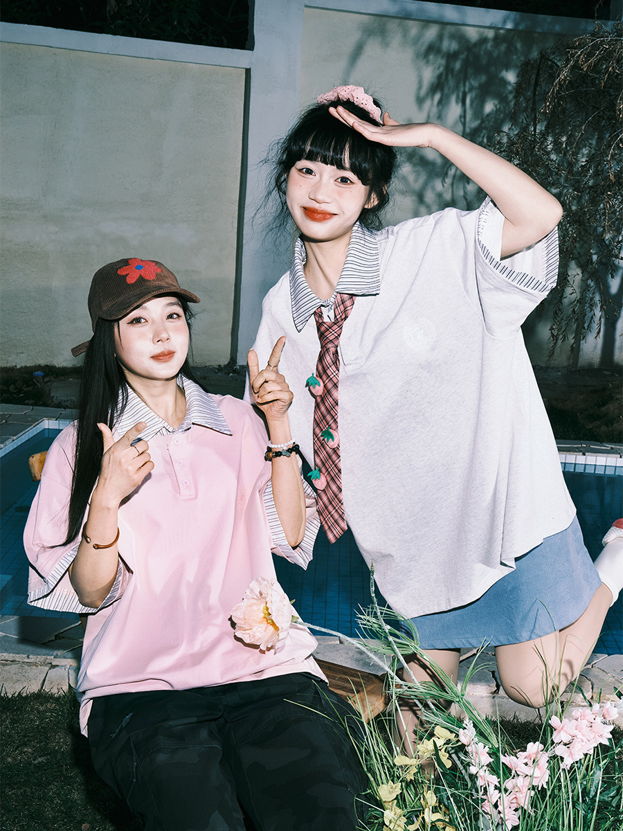 LEMANISM 假兩件 條紋拼接 polo短袖