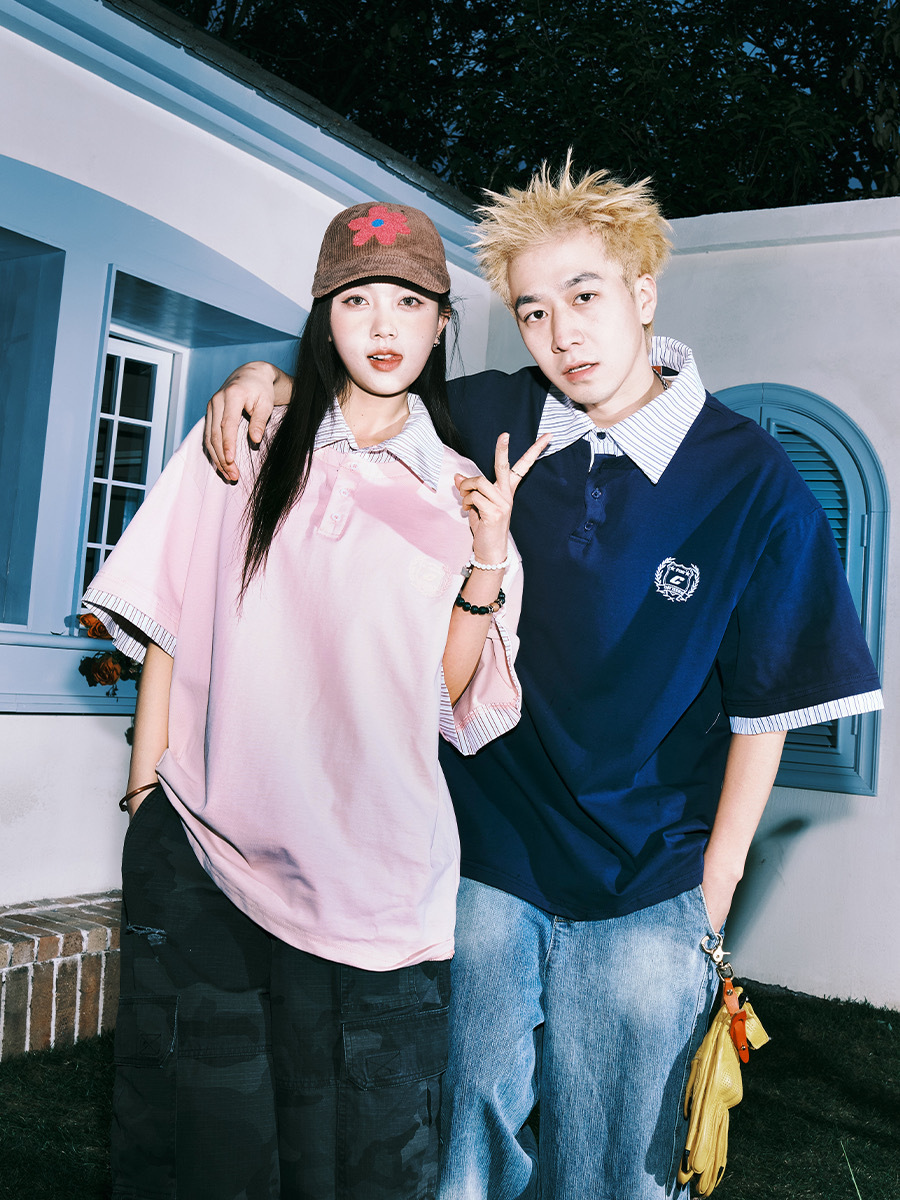 LEMANISM 假兩件 條紋拼接 polo短袖