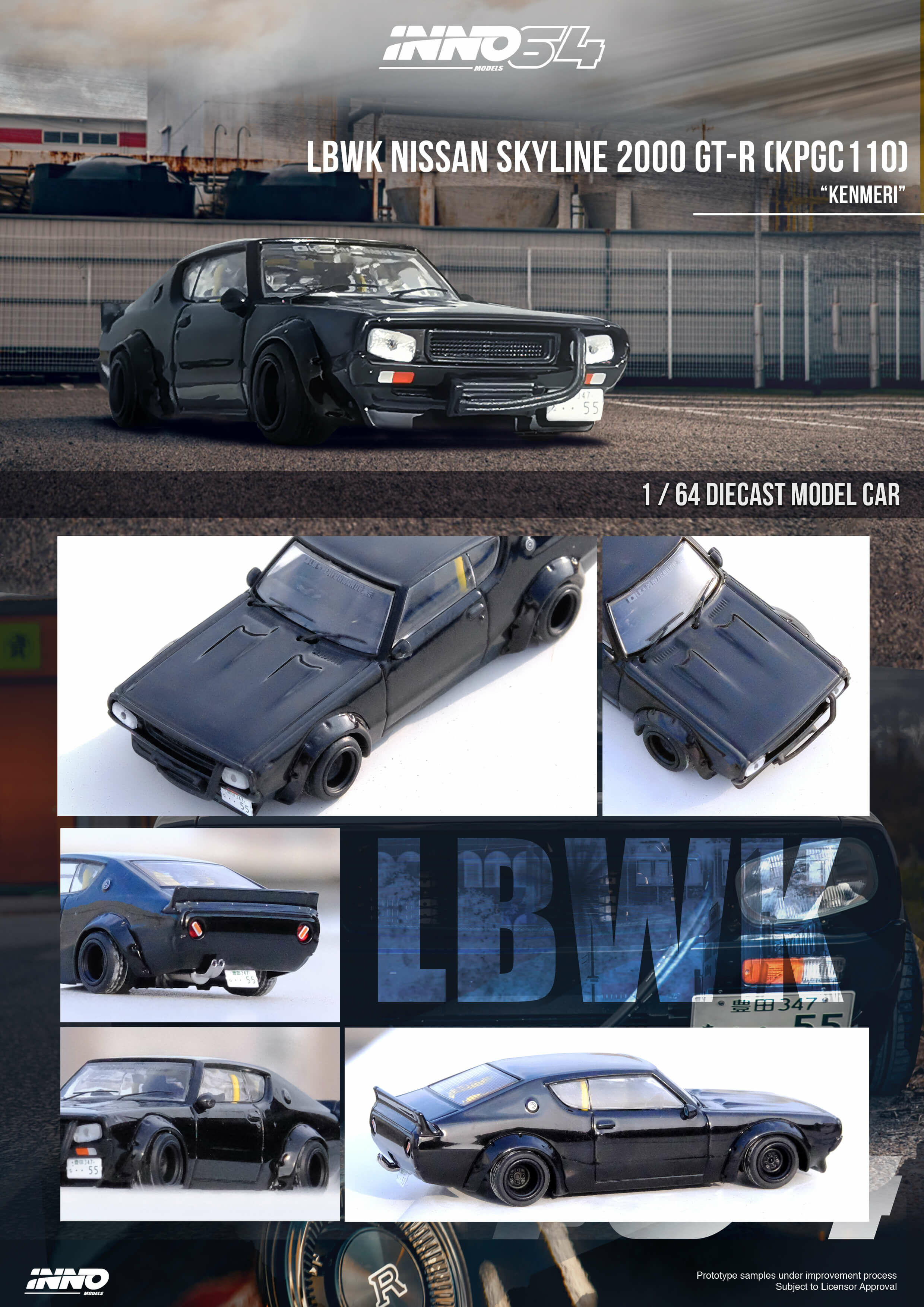 INNO64 NISSAN SKYLINE 2000 GT-R (KPGC110) "KENMERI" Black