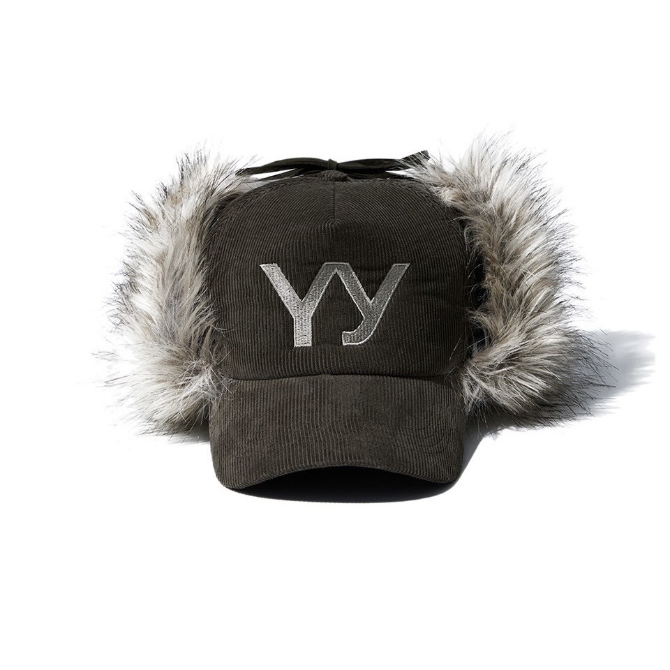 OPEN YY FAUX FUR CORDUROY EARFLAP CAP - KHAKI 毛絨 棕