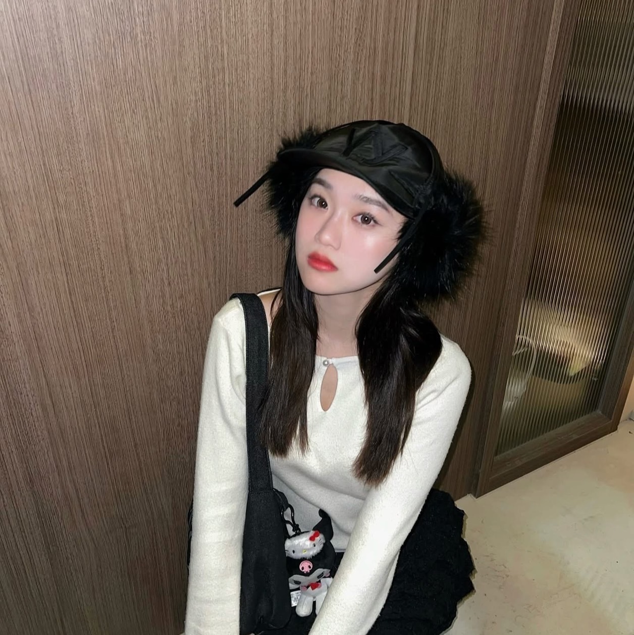 OPEN YY FAUX FUR EARFLAP CAP - BLACK 毛絨 黑