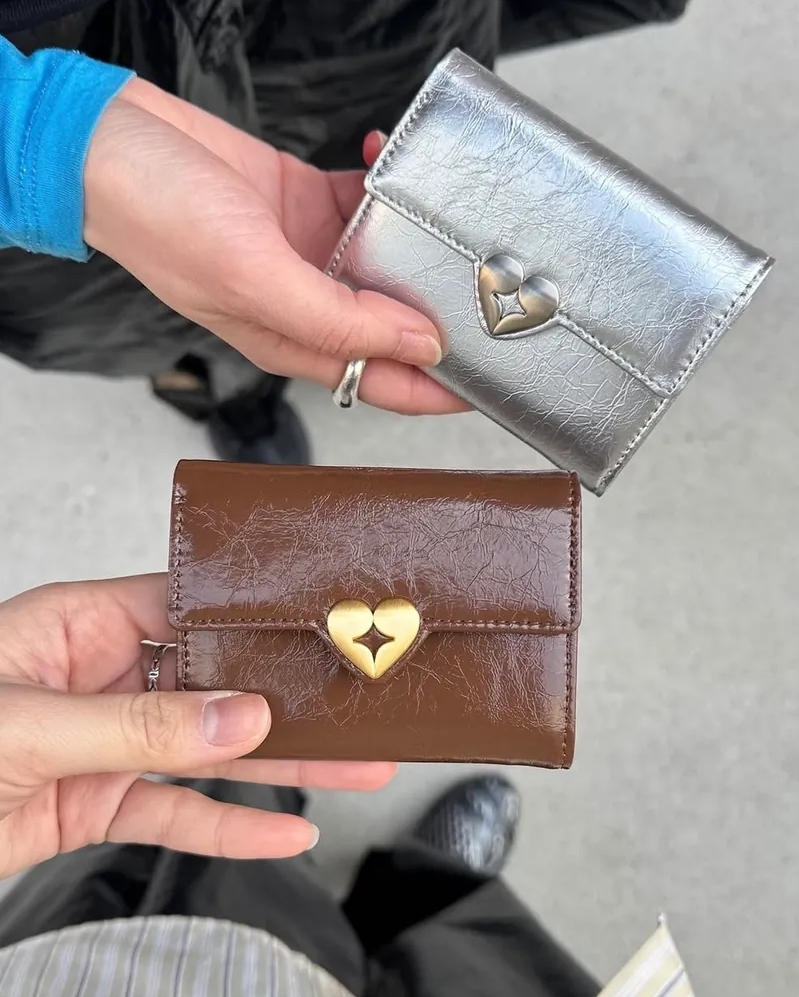 FENNEC HEARTY 牛皮 折疊 翻蓋錢包 短夾 愛心扣 圓扣