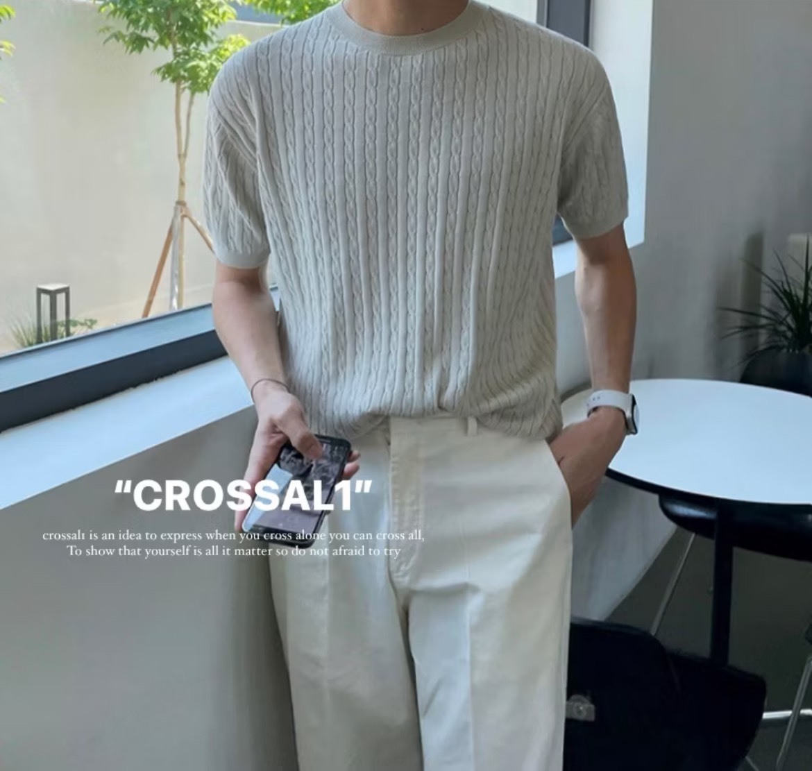 細款麻花針織短袖