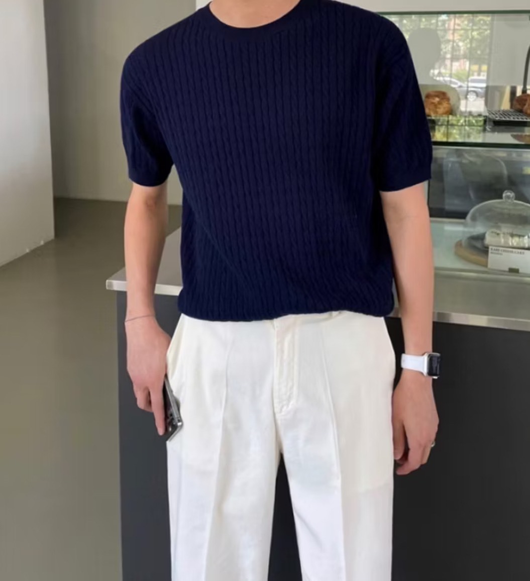 細款麻花針織短袖