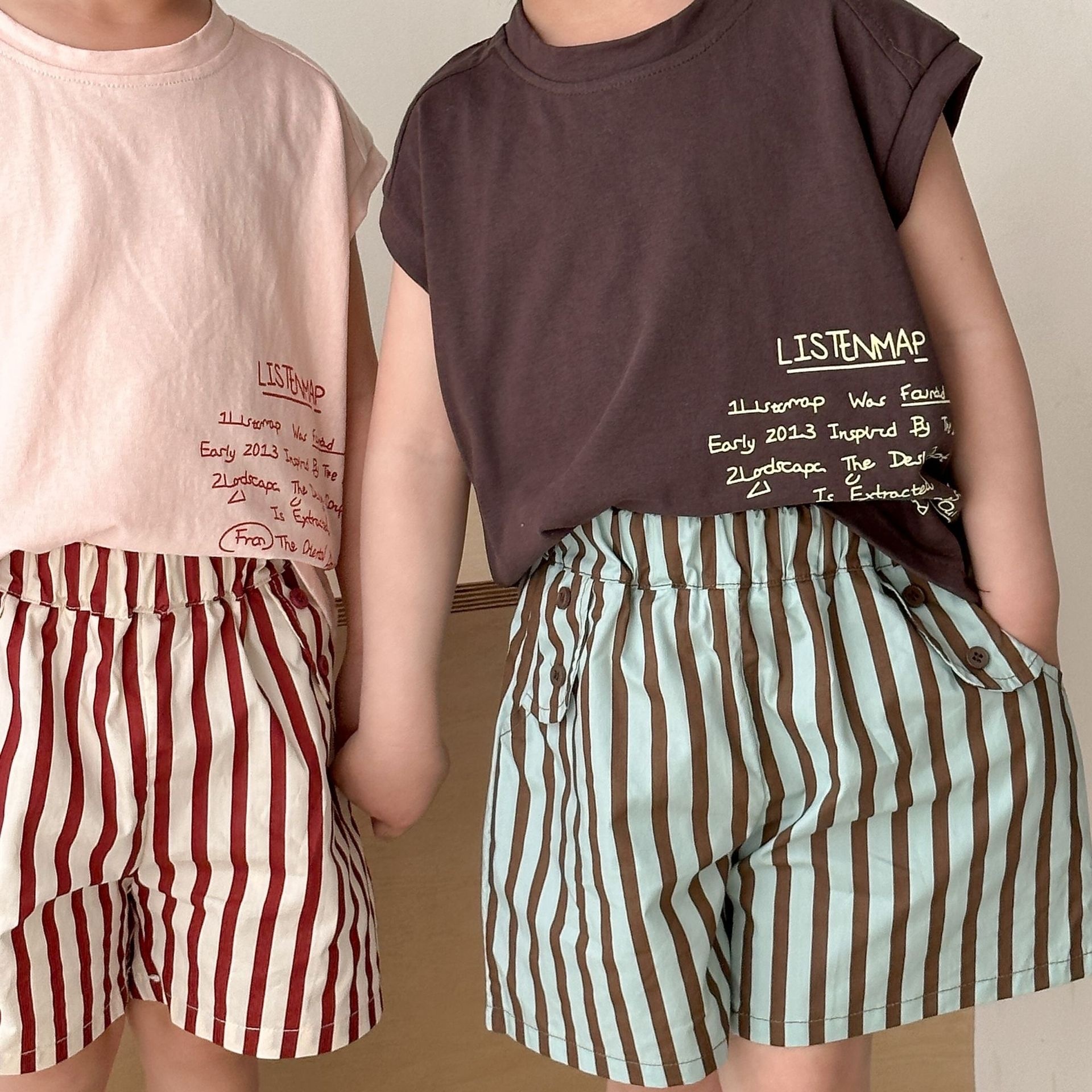 兄弟姊妹一起穿_清新調色背心條紋褲套裝